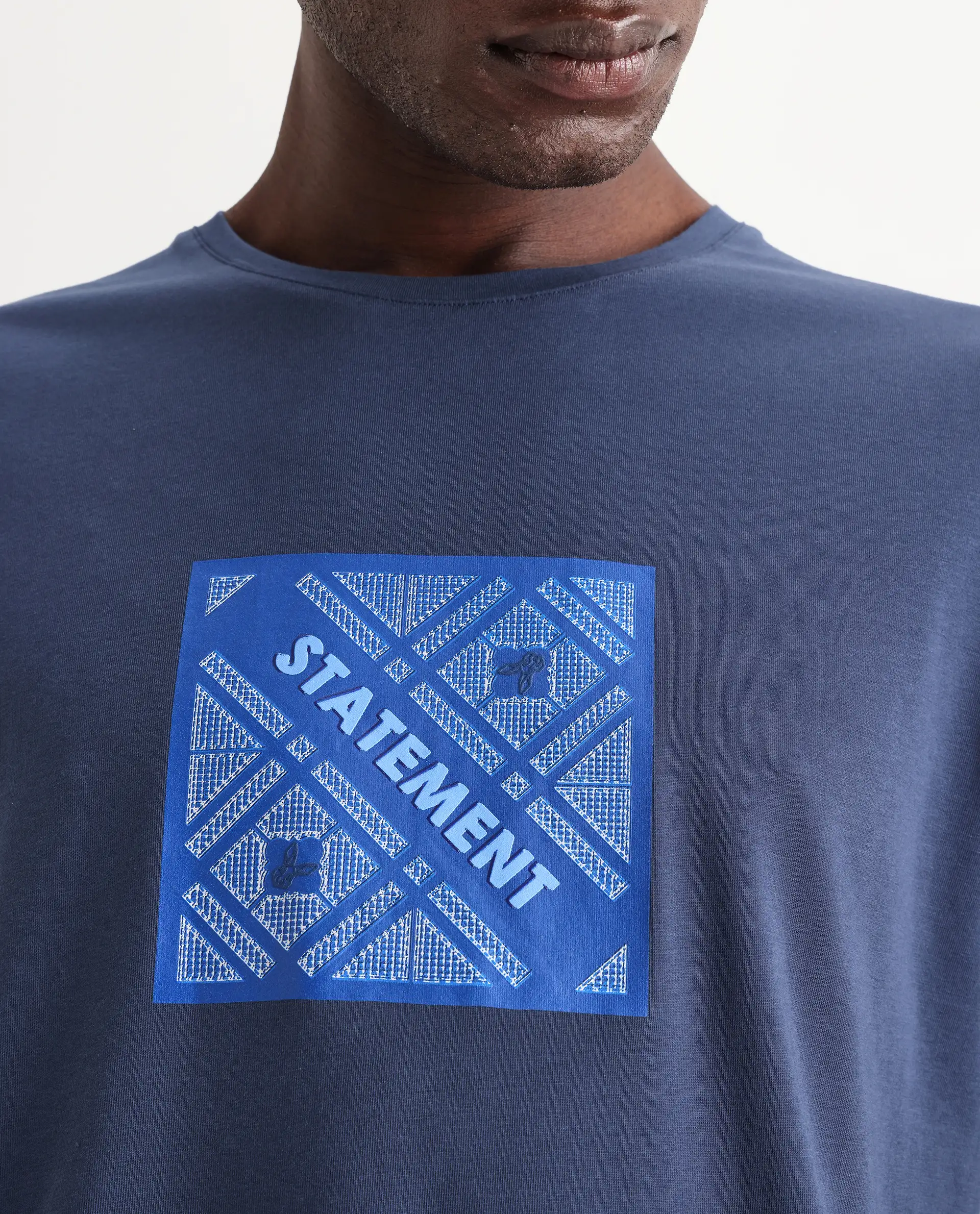 Rare Rabbit Men's Hemo Dusky Blue Cotton Blend Graphic Print Regular Fit Half Sleeve Crew Neck T-Shirt - Image 3