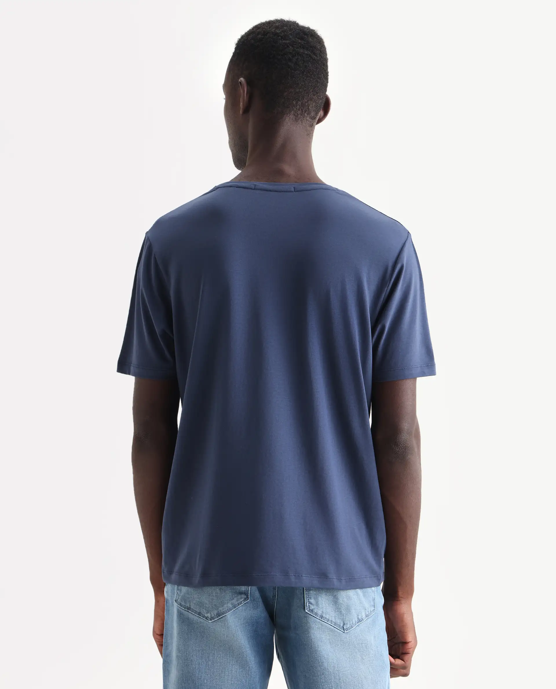 Rare Rabbit Men's Hemo Dusky Blue Cotton Blend Graphic Print Regular Fit Half Sleeve Crew Neck T-Shirt - Image 7