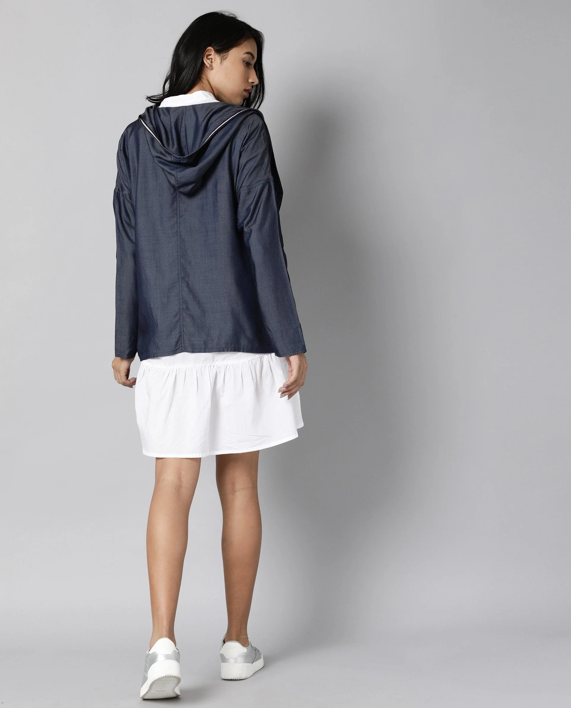 Rareism Womens Hemp Bark Blue Hoodie Zipper Closure - Image 13