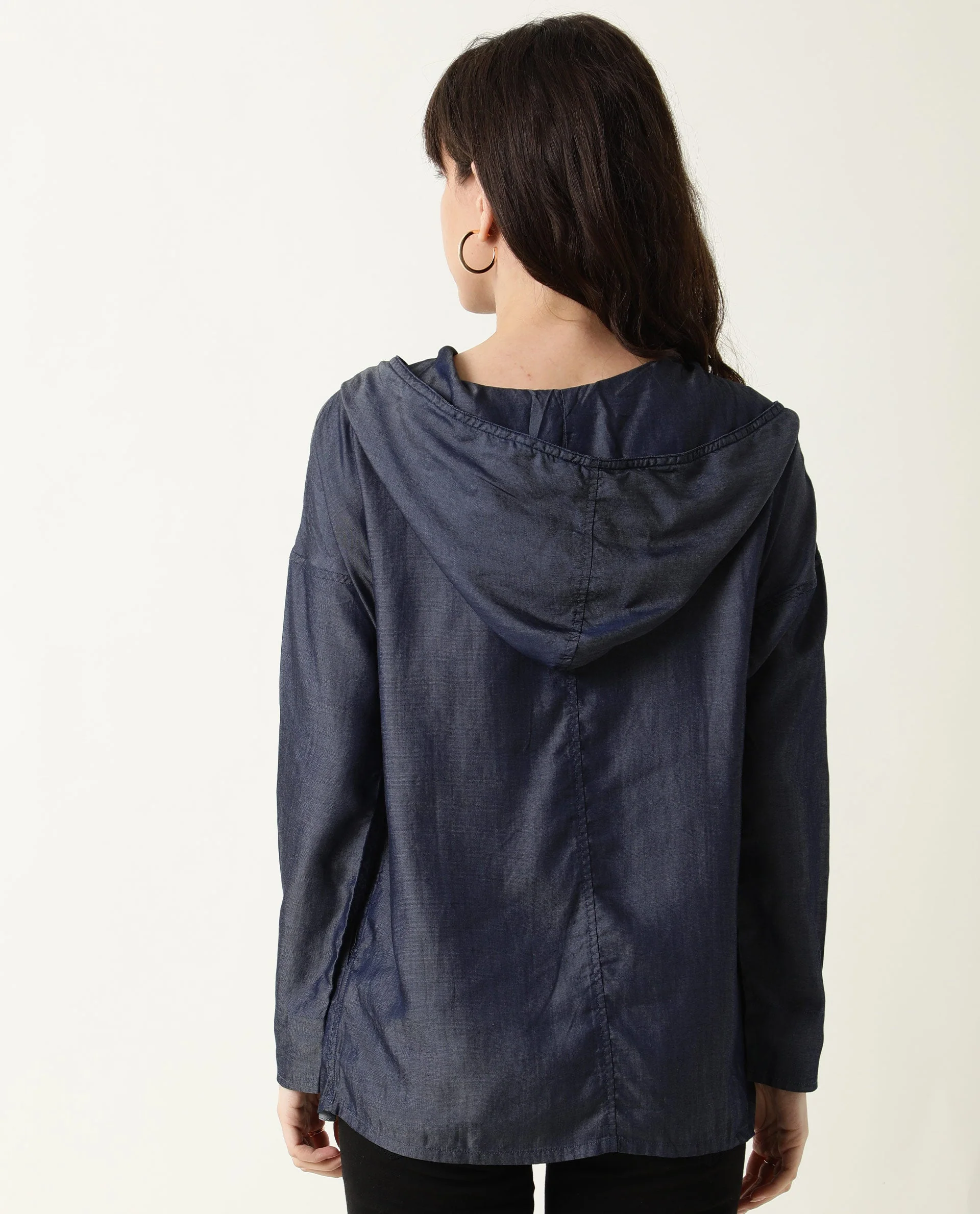 Rareism Womens Hemp Bark Blue Hoodie Zipper Closure - Image 15