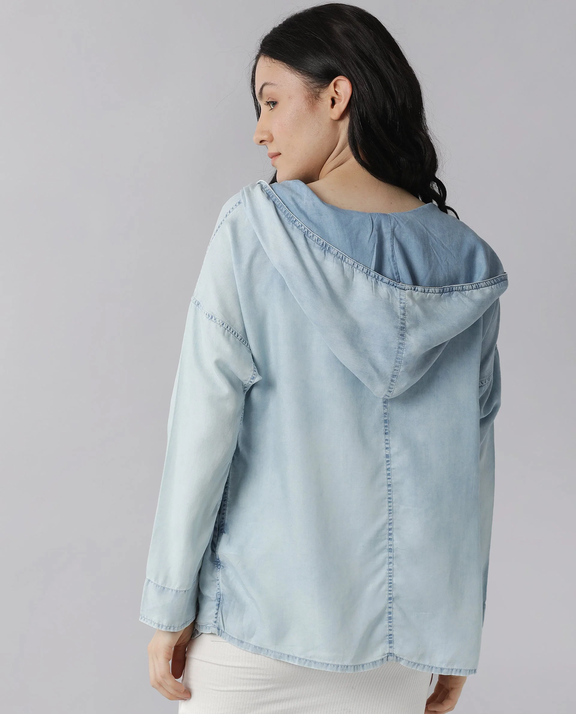 Rareism Womens Hemp Light Blue Hoodie Zipper Closure - Image 3