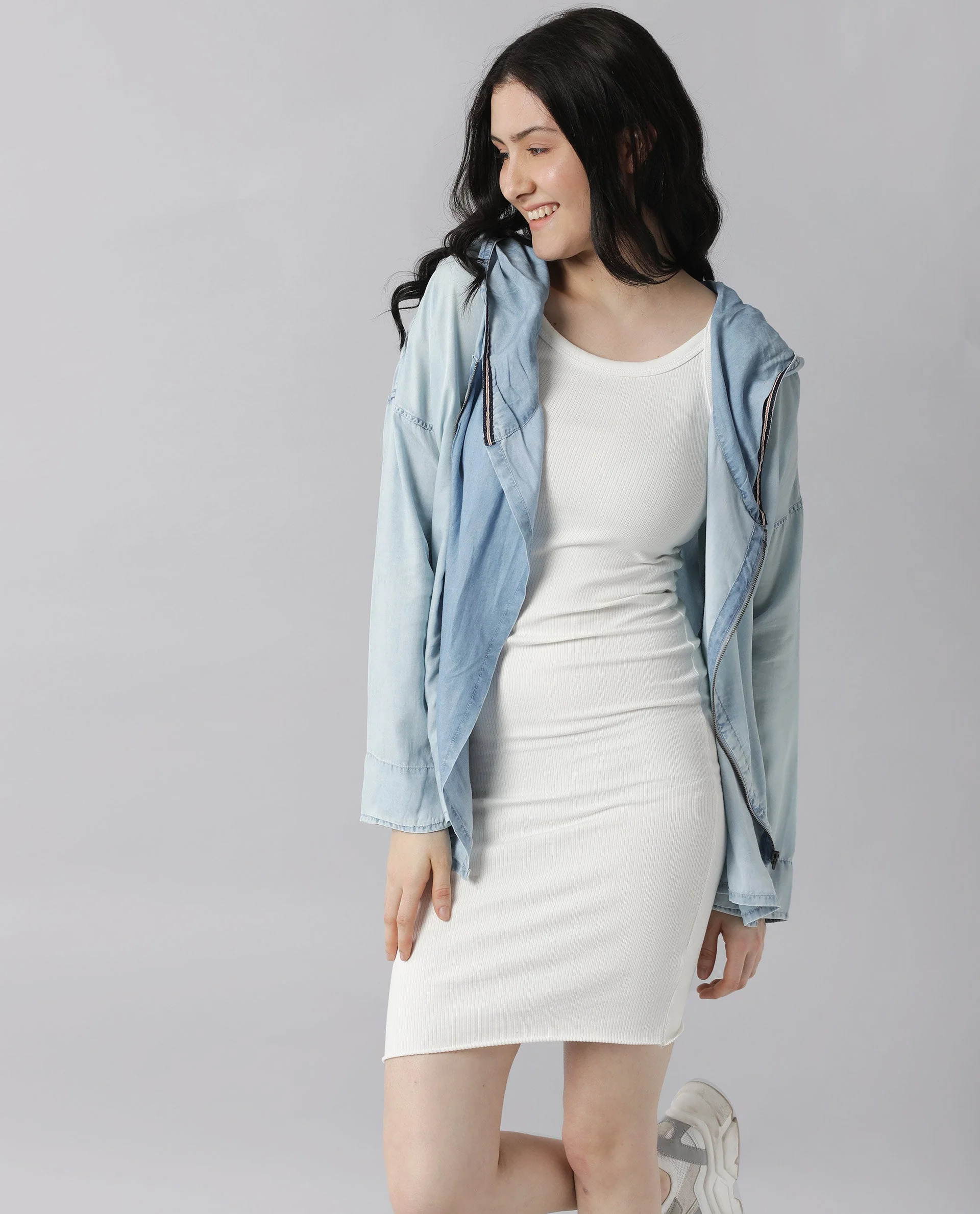 Rareism Womens Hemp Light Blue Hoodie Zipper Closure - Image 7