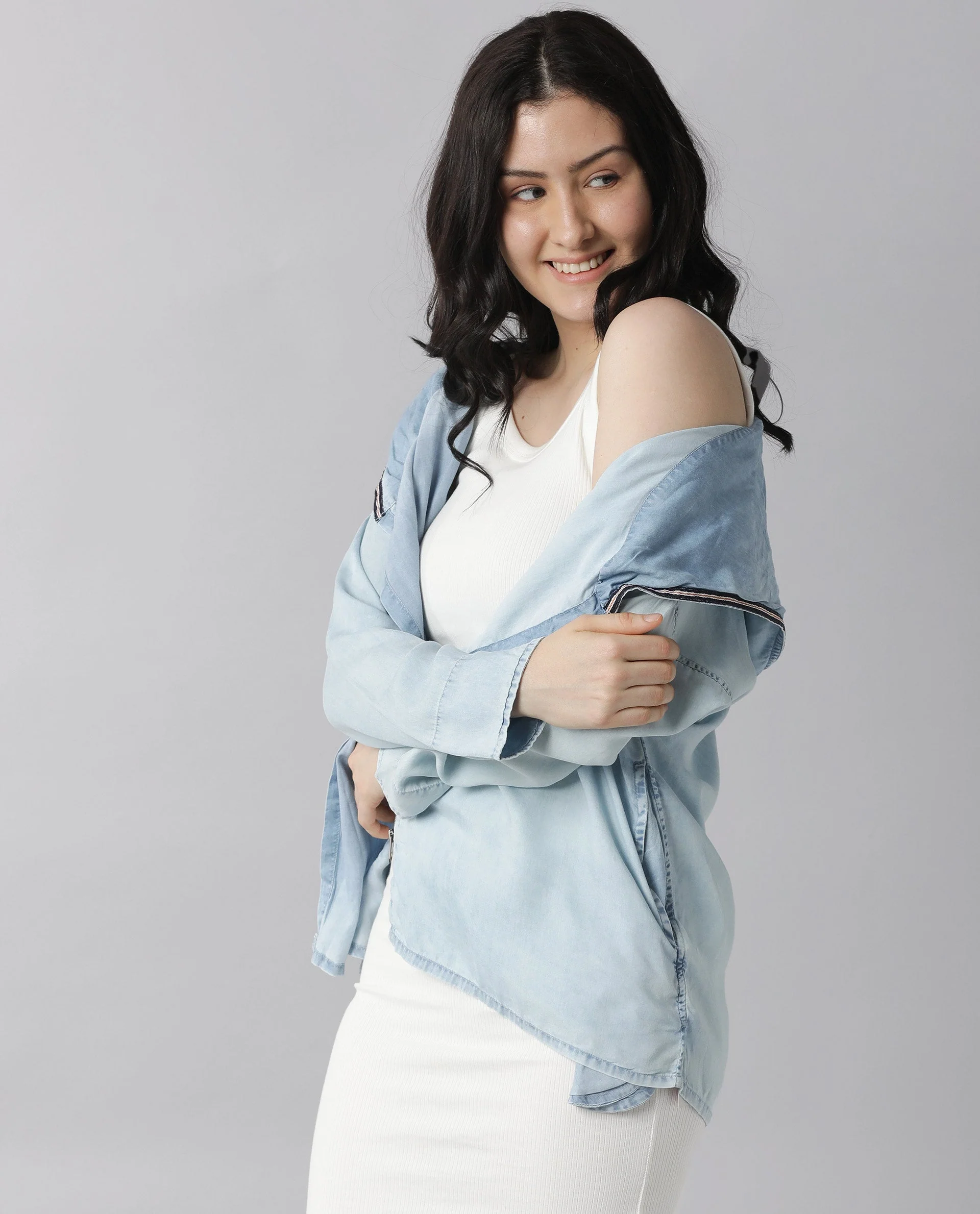 Rareism Womens Hemp Light Blue Hoodie Zipper Closure - Image 8