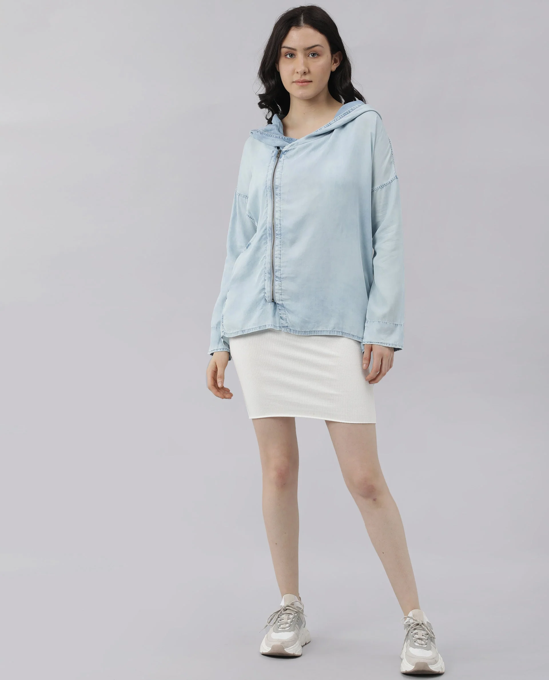 Rareism Womens Hemp Light Blue Hoodie Zipper Closure - Image 9