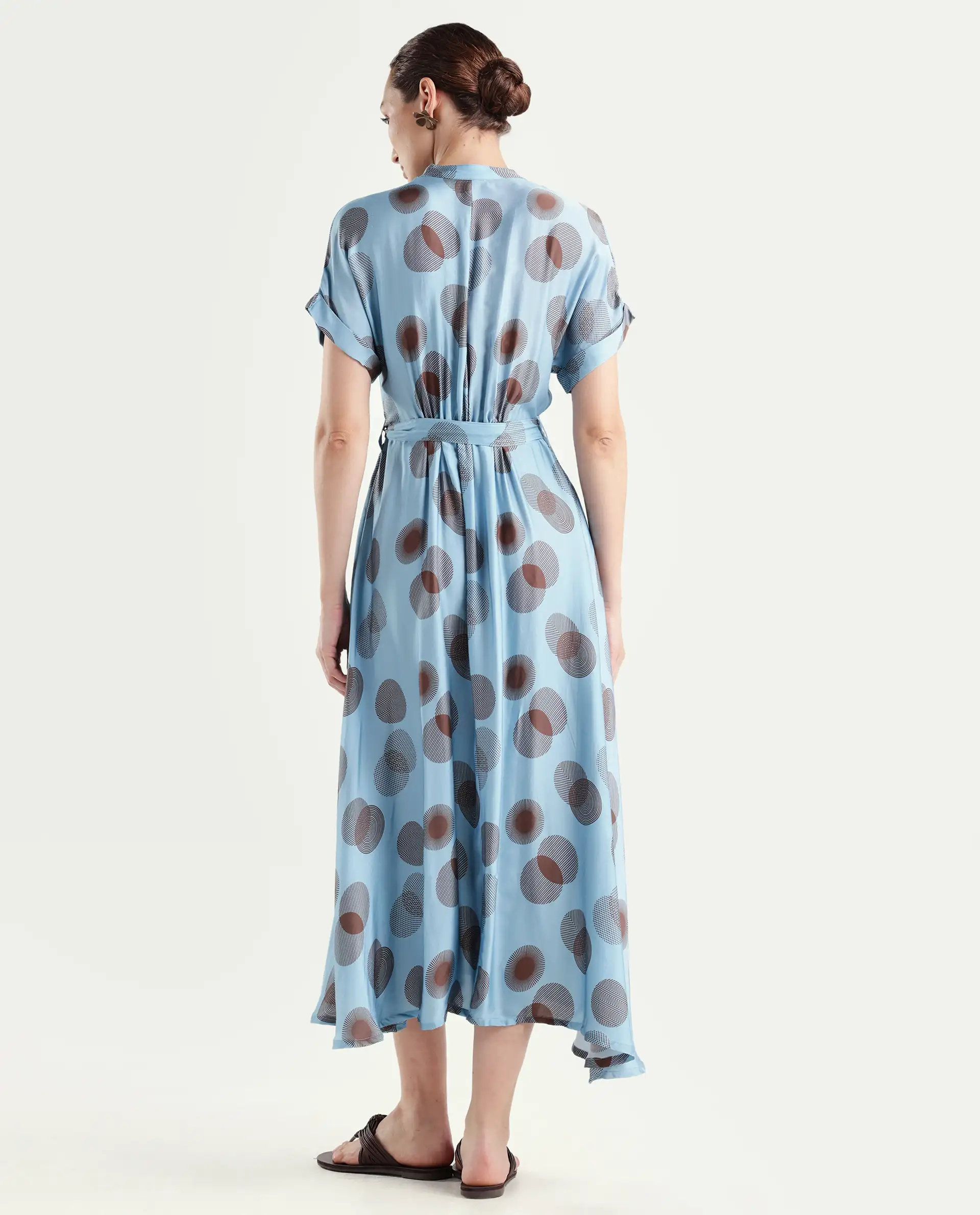 Rareism Womens Hen Blue Dress Cotton Silk Fabric Relaxed Fit Drop Shoulder Half Sleeve A Line Dress Long Length - Image 7
