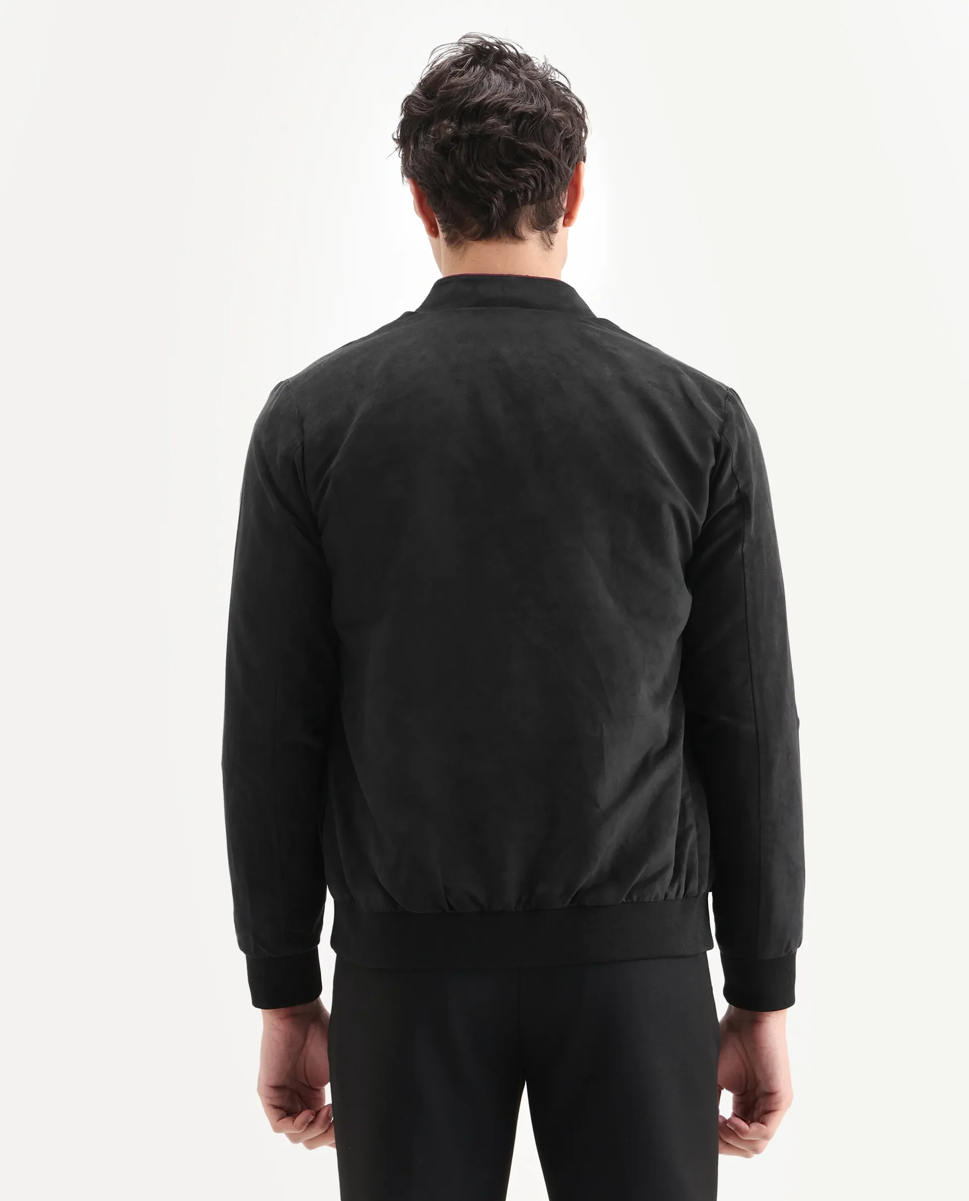 Rare Rabbit Men's Henron Black Suede Plain Regular Fit Full Sleeve Mandarin Collar Jacket - Image 4