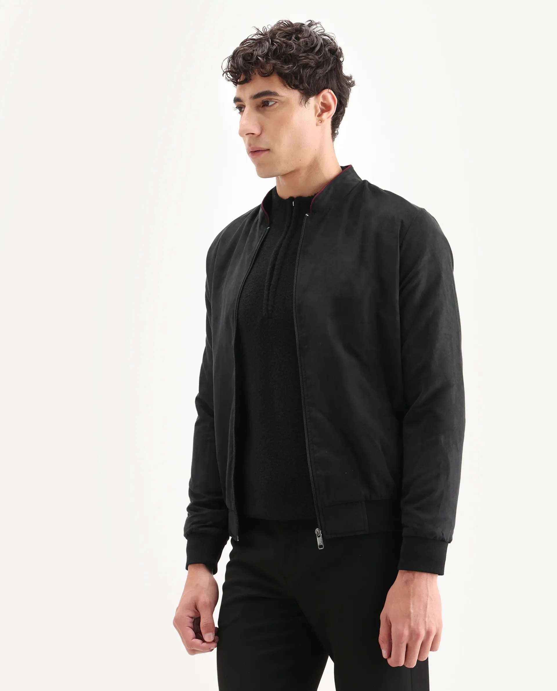 Rare Rabbit Men's Henron Black Suede Plain Regular Fit Full Sleeve Mandarin Collar Jacket - Image 5