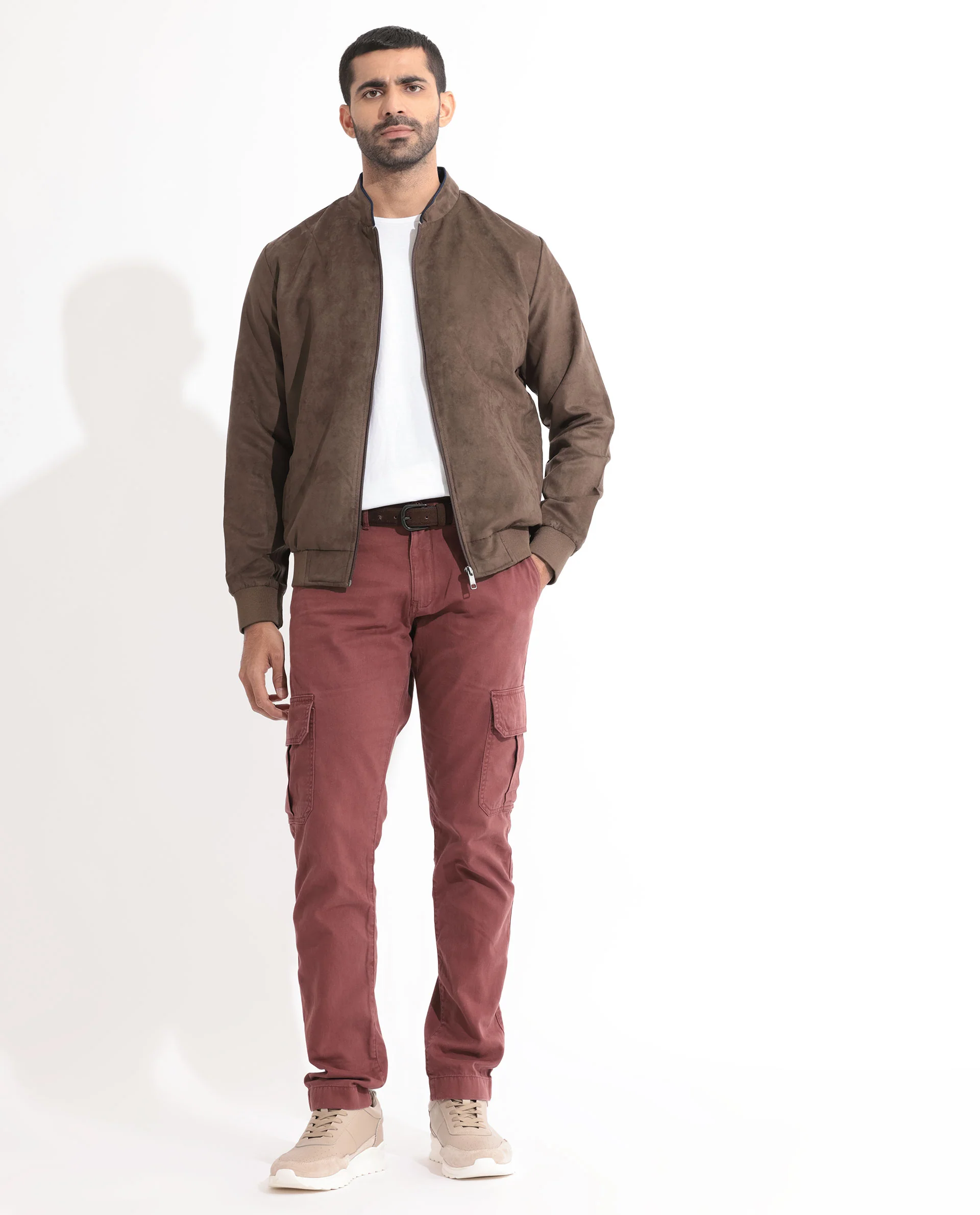Rare Rabbit Men's Henron Dark Brown Suede Plain Regular Fit Full Sleeve Mandarin Collar Jacket - Image 2
