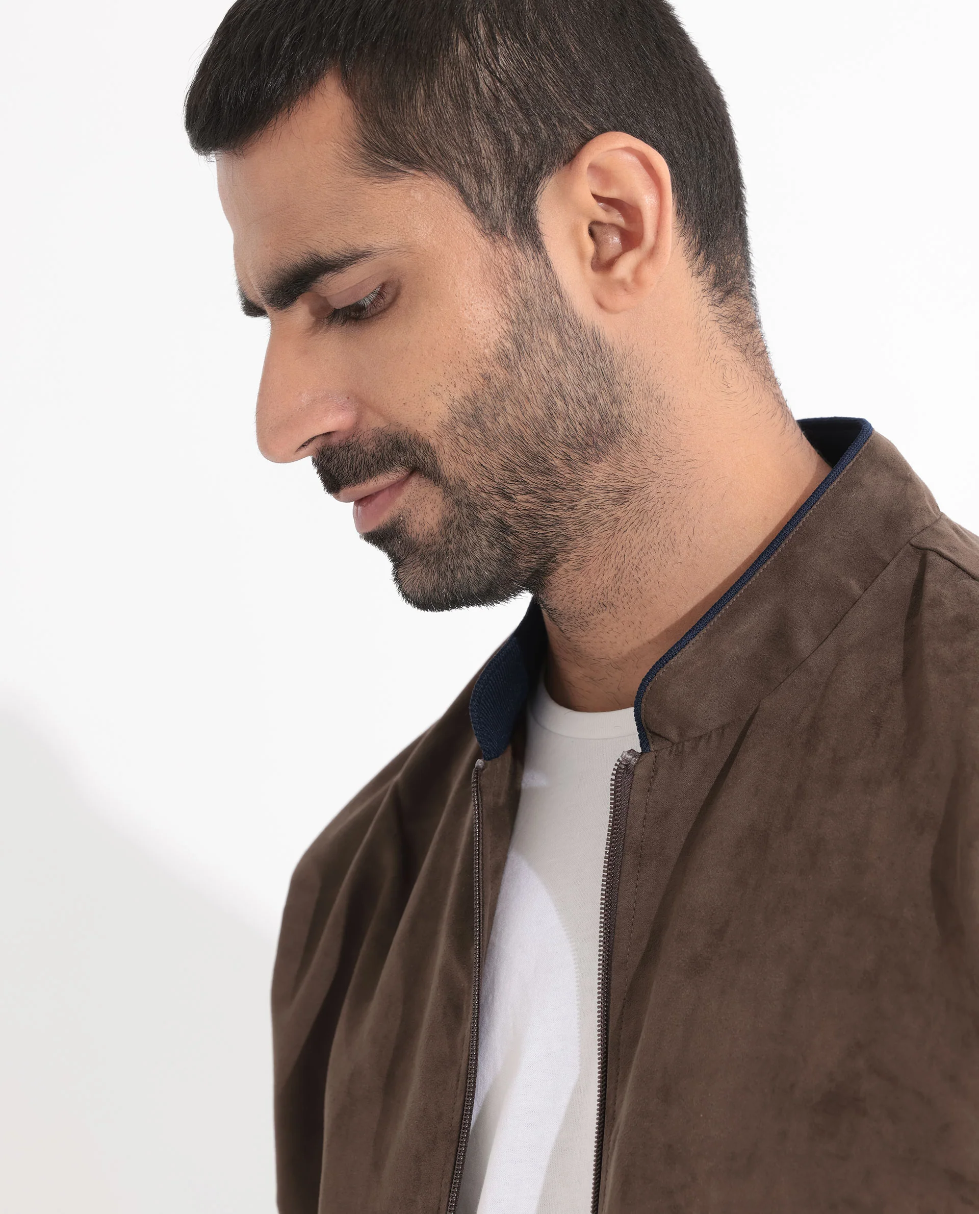Rare Rabbit Men's Henron Dark Brown Suede Plain Regular Fit Full Sleeve Mandarin Collar Jacket - Image 3