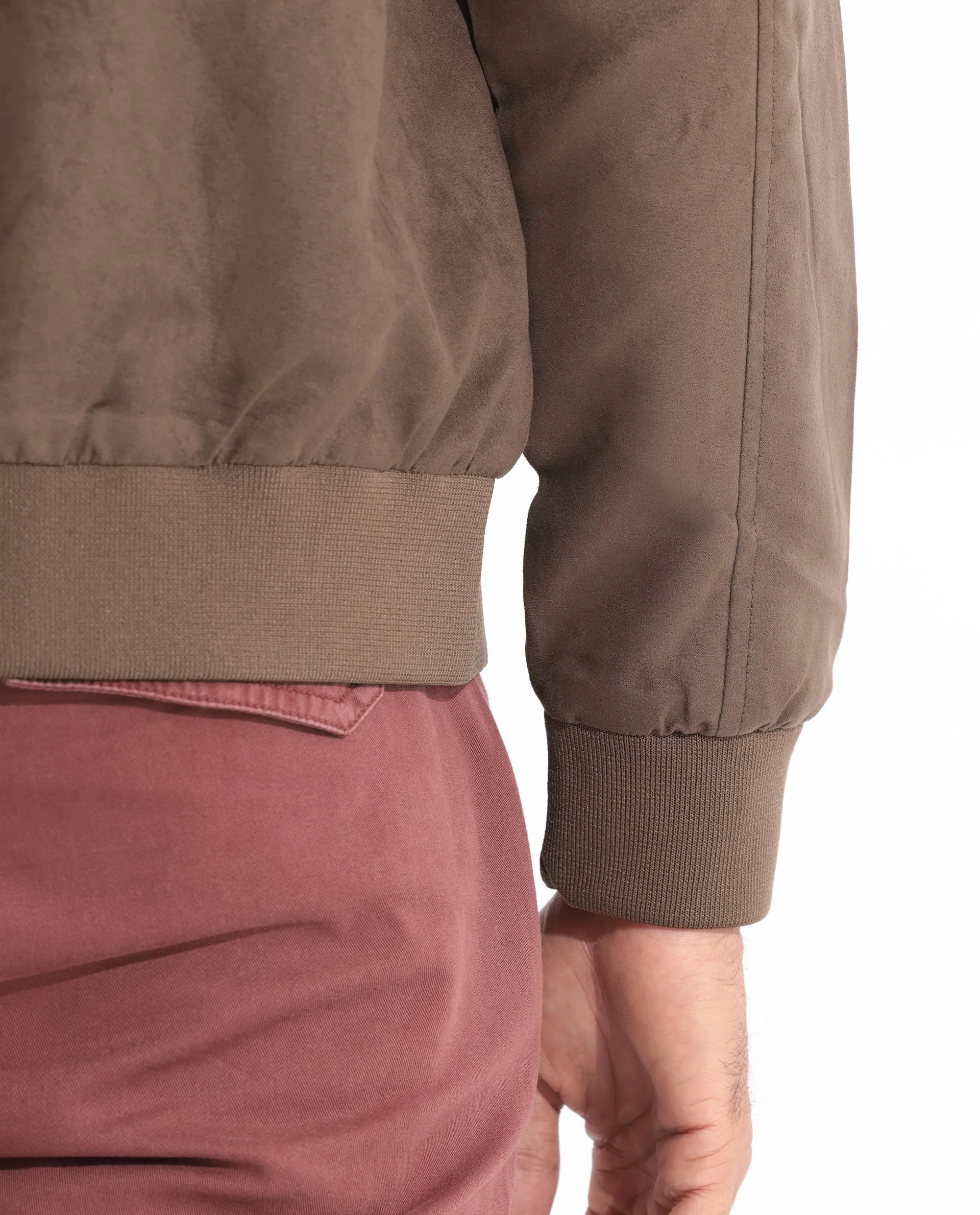 Rare Rabbit Men's Henron Dark Brown Suede Plain Regular Fit Full Sleeve Mandarin Collar Jacket - Image 4