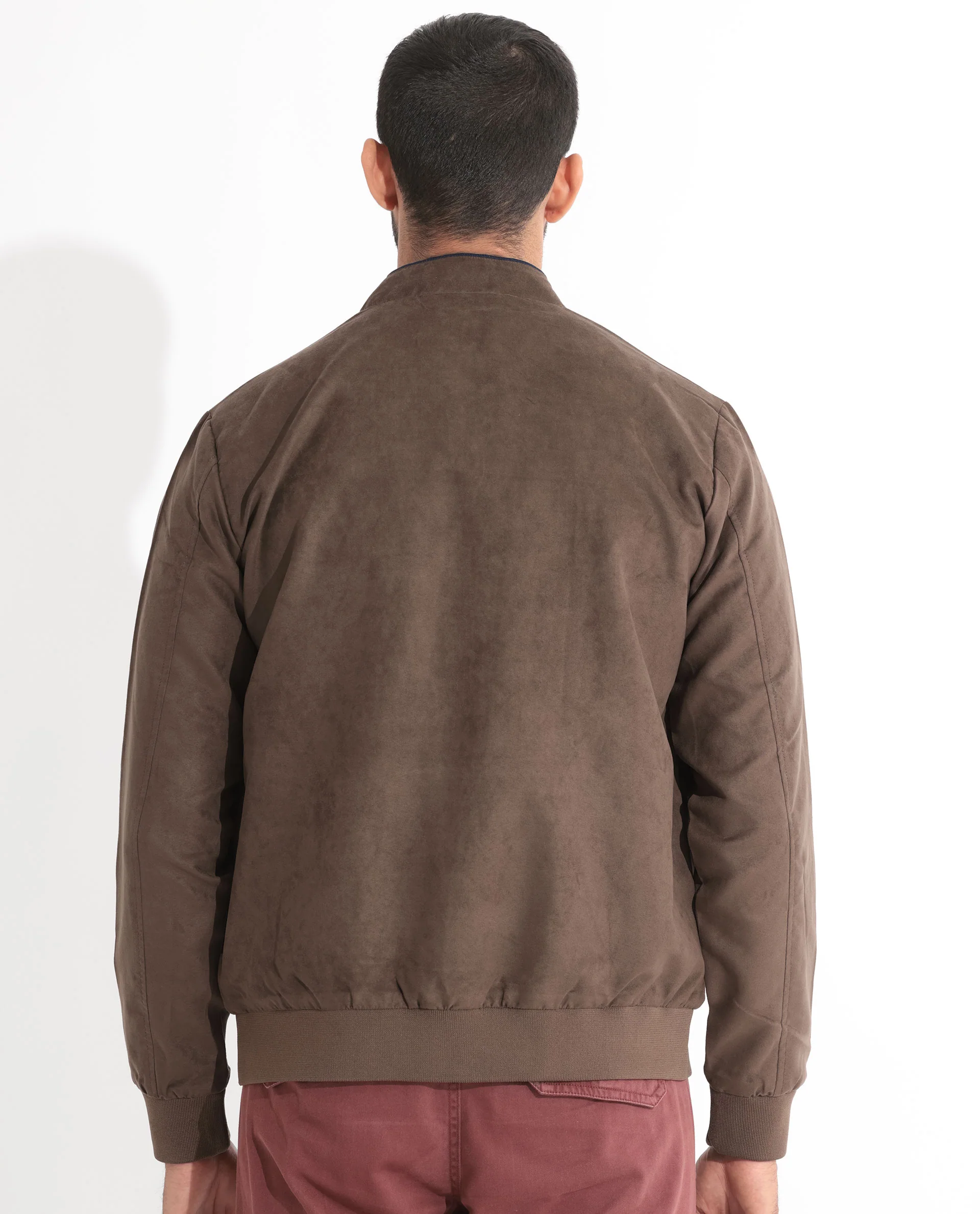 Rare Rabbit Men's Henron Dark Brown Suede Plain Regular Fit Full Sleeve Mandarin Collar Jacket - Image 9