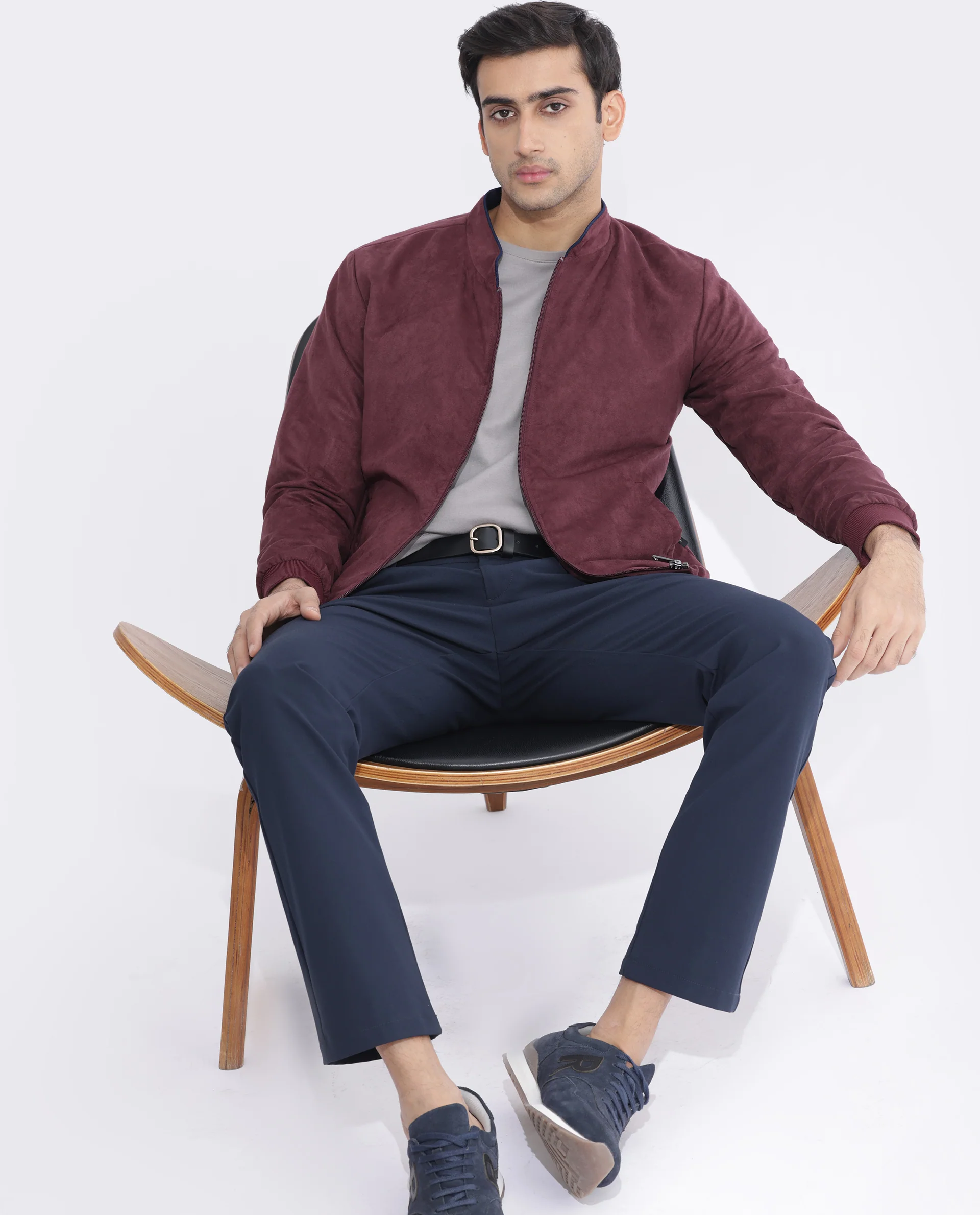 Rare Rabbit Men's Henron Dark Red Suede Plain Regular Fit Full Sleeve Mandarin Collar Jacket - Image 11