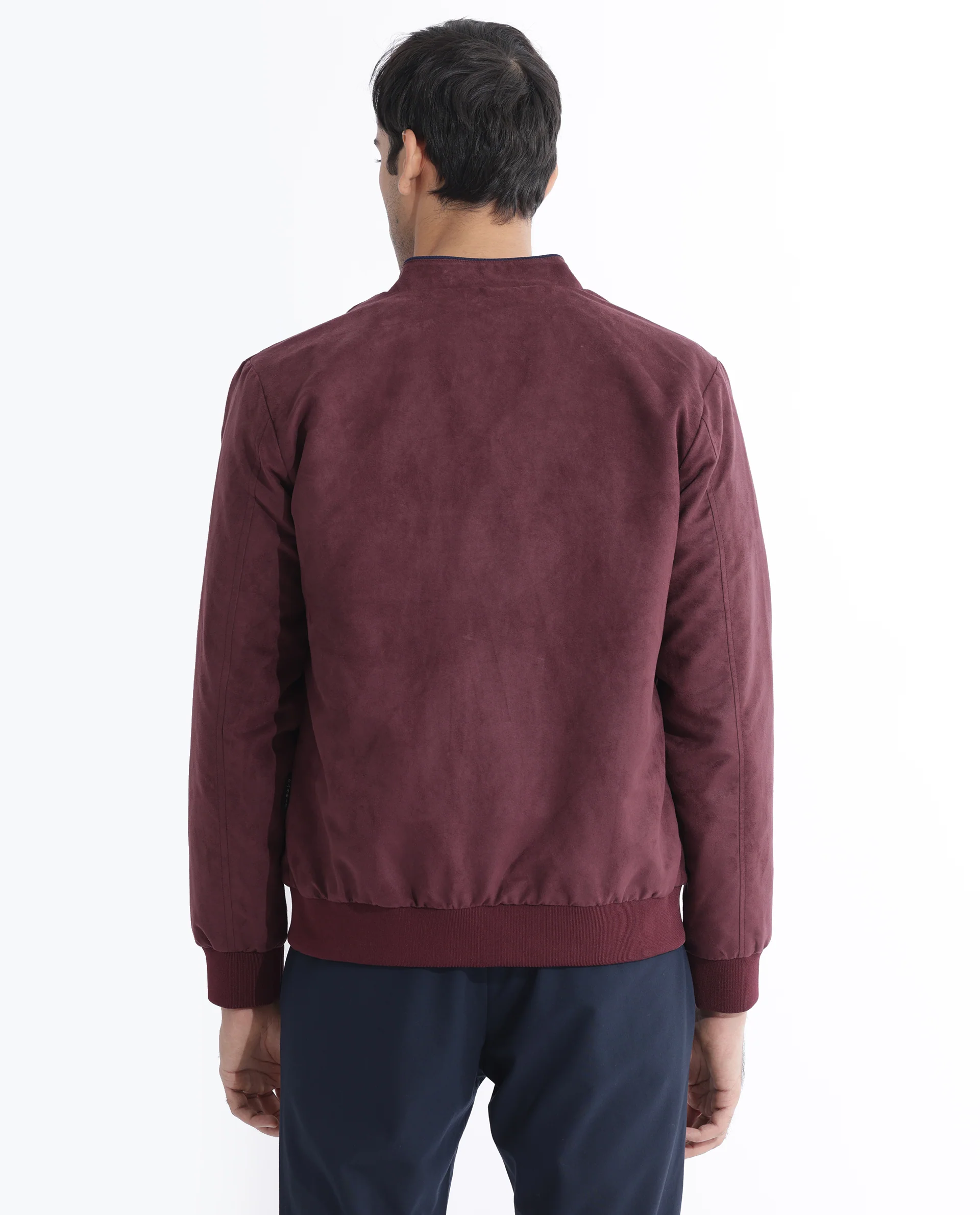 Rare Rabbit Men's Henron Dark Red Suede Plain Regular Fit Full Sleeve Mandarin Collar Jacket - Image 4