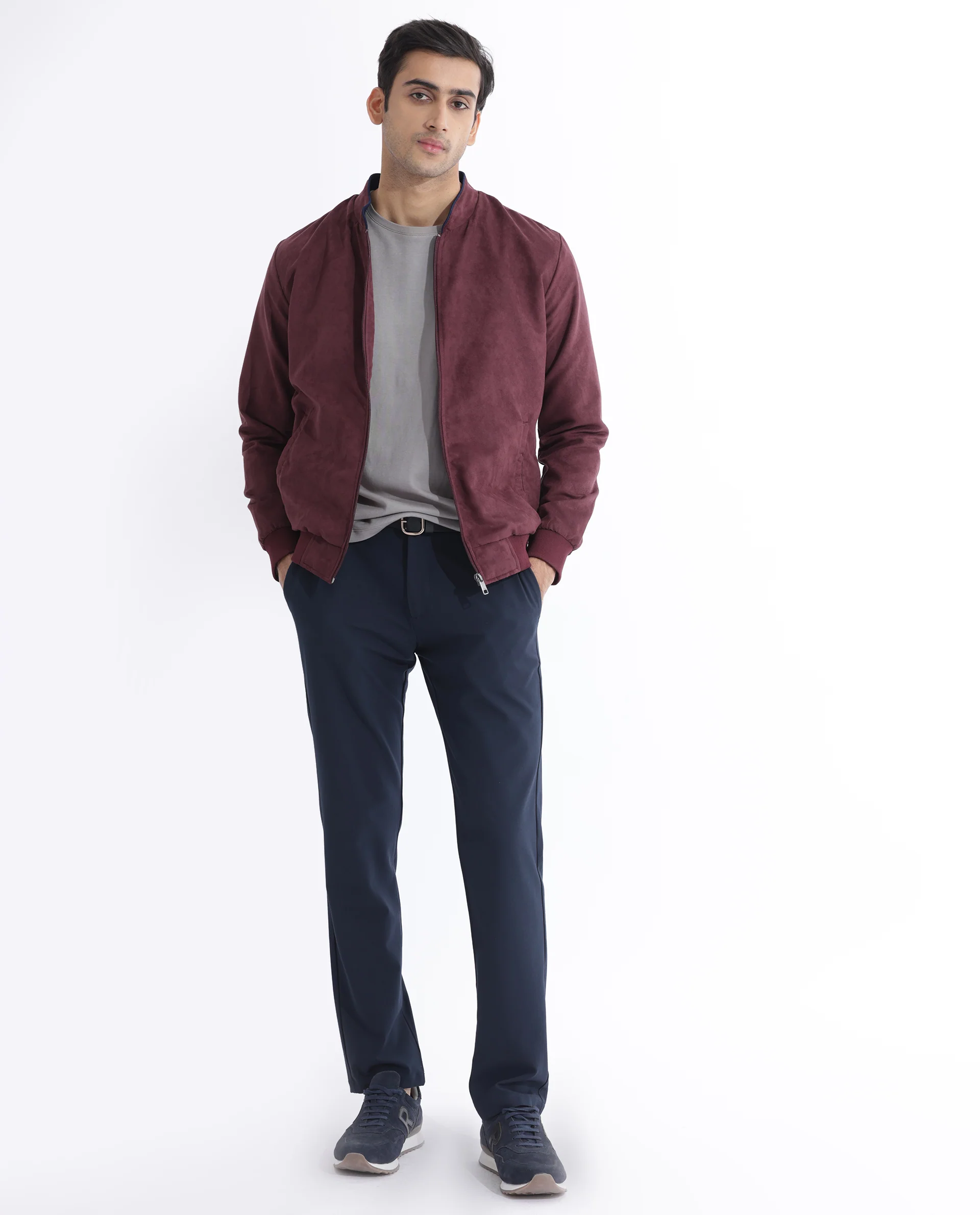 Rare Rabbit Men's Henron Dark Red Suede Plain Regular Fit Full Sleeve Mandarin Collar Jacket - Image 7