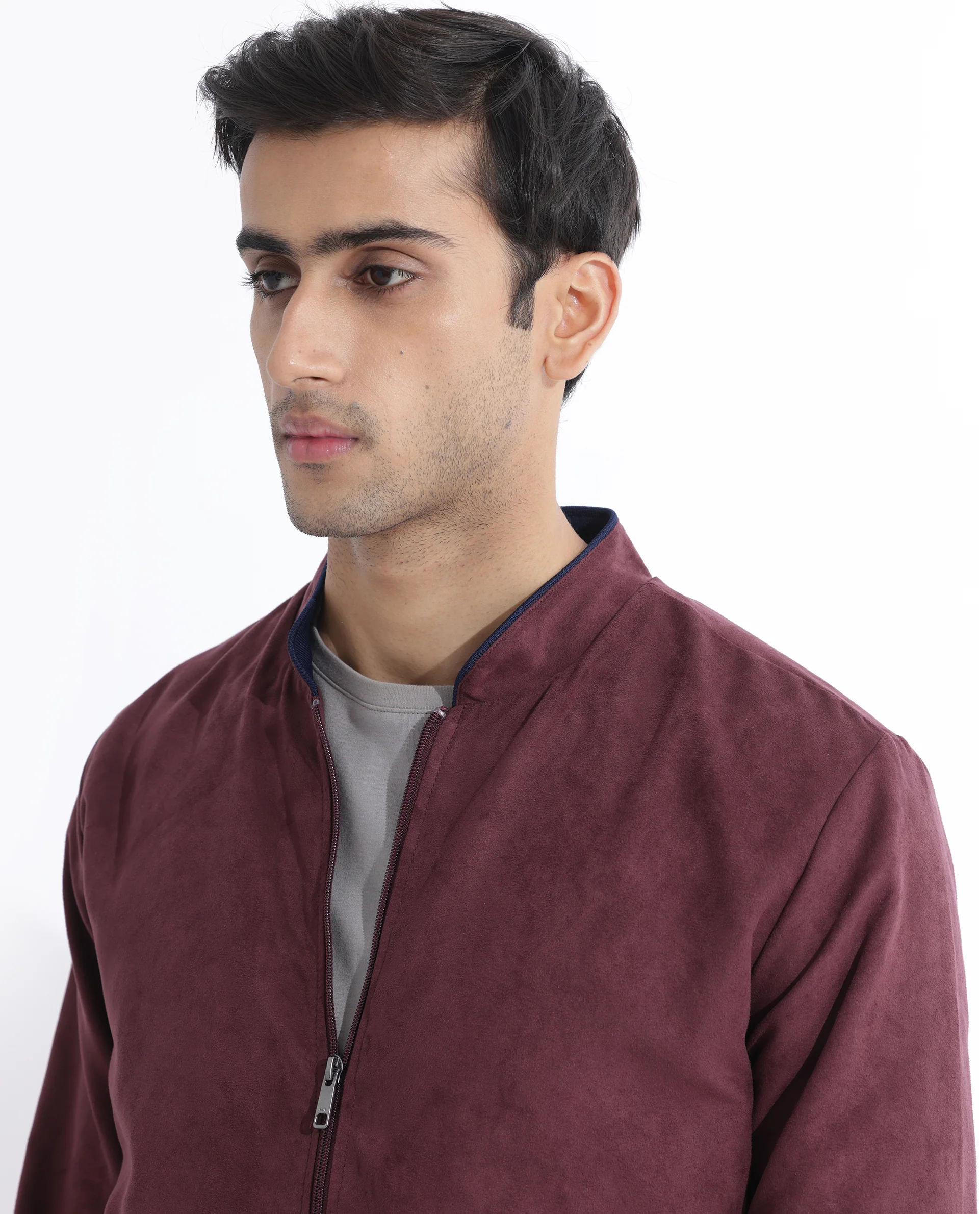 Rare Rabbit Men's Henron Dark Red Suede Plain Regular Fit Full Sleeve Mandarin Collar Jacket - Image 8