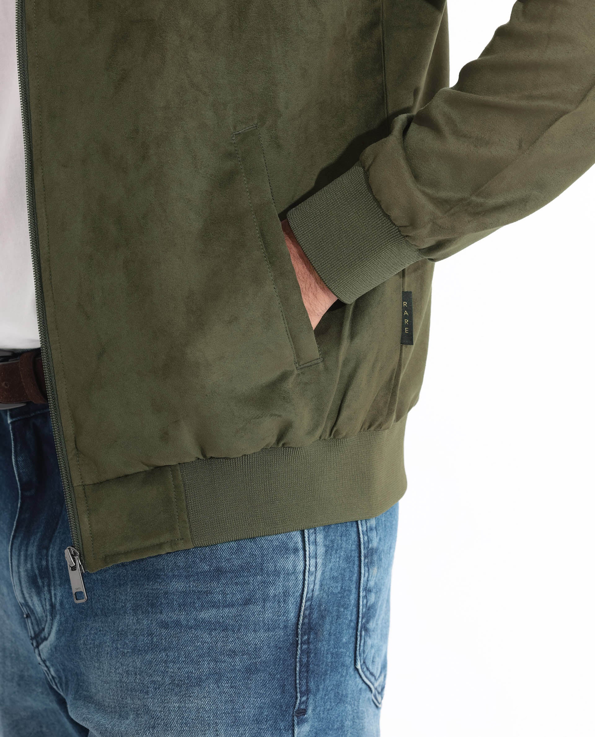 Rare Rabbit Men's Henron Pastel Green Suede Plain Regular Fit Full Sleeve Mandarin Collar Jacket - Image 2