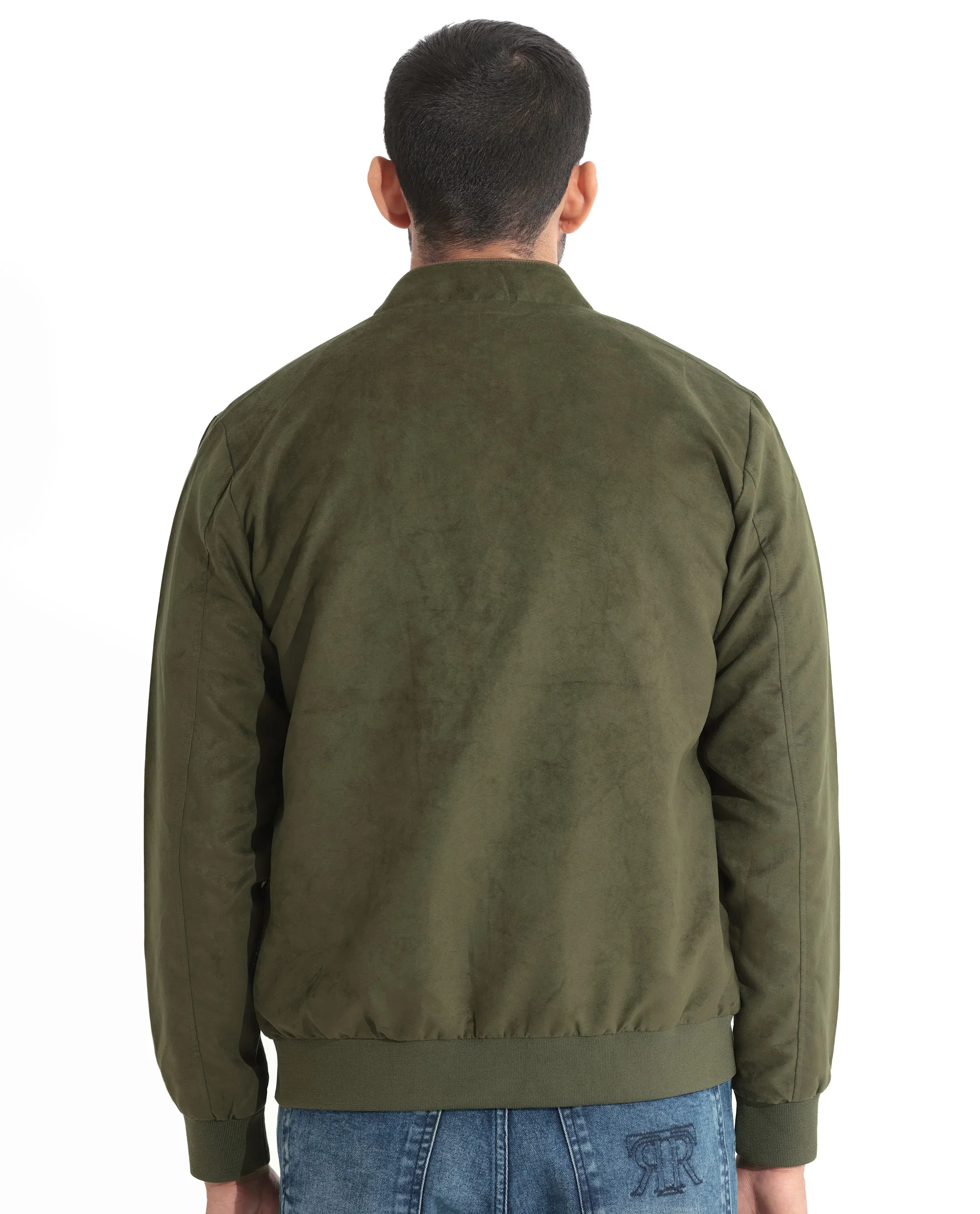 Rare Rabbit Men's Henron Pastel Green Suede Plain Regular Fit Full Sleeve Mandarin Collar Jacket - Image 8