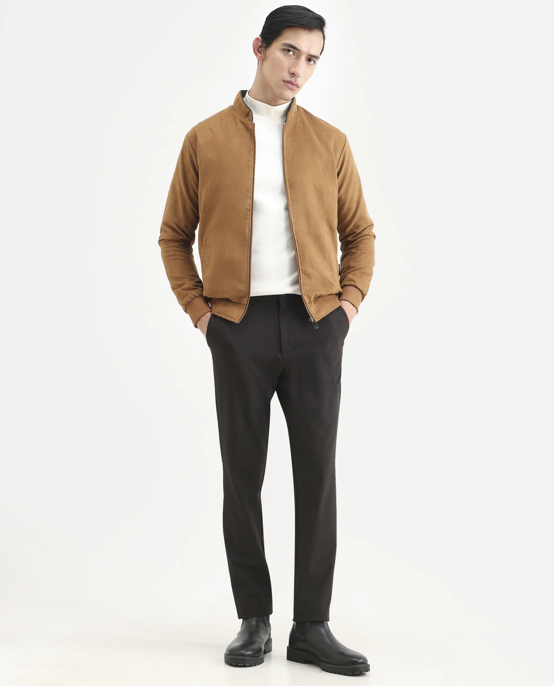 Rare Rabbit Men's Henron Yellow Suede Plain Regular Fit Full Sleeve Mandarin Collar Jacket - Image 2