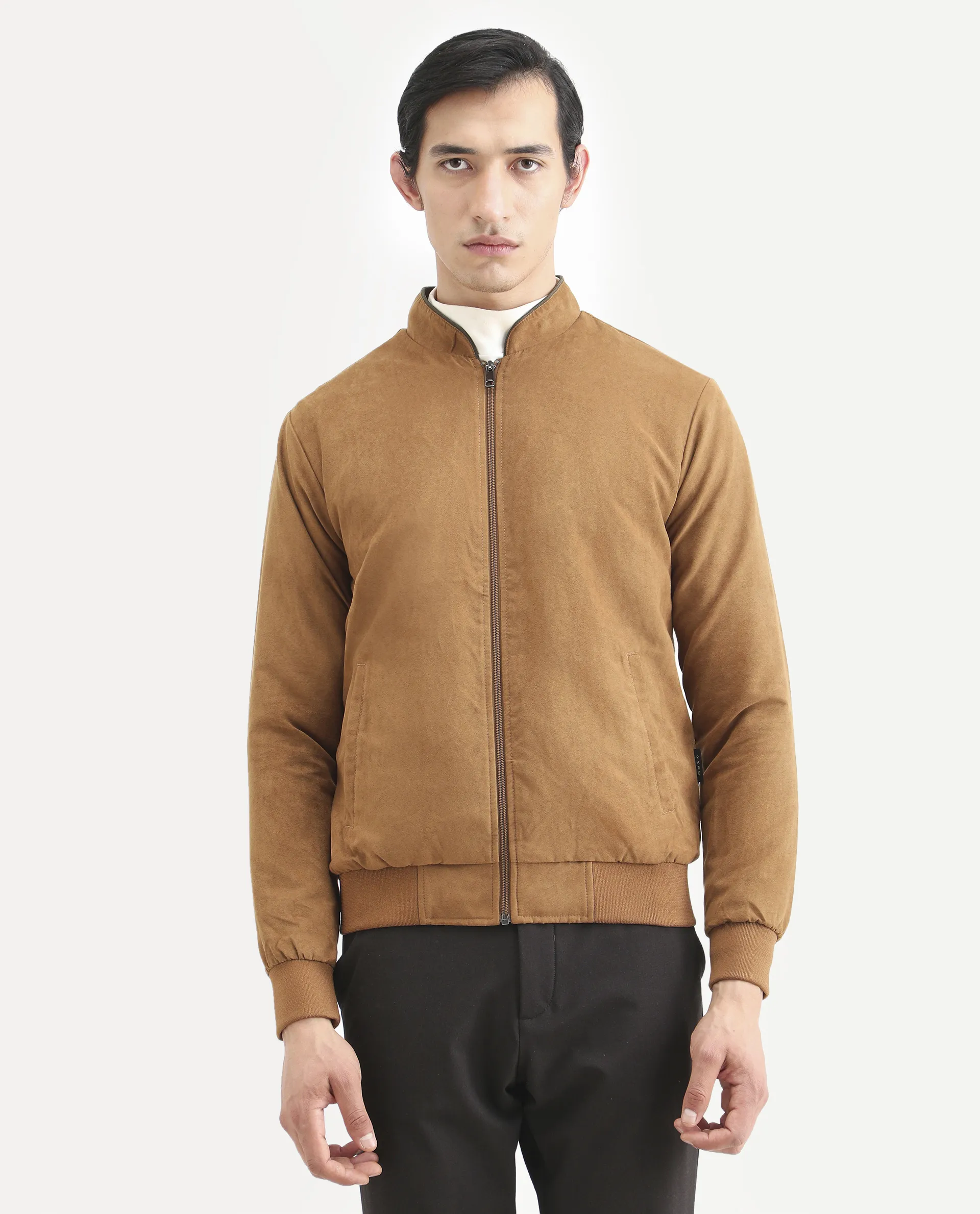 Rare Rabbit Men's Henron Yellow Suede Plain Regular Fit Full Sleeve Mandarin Collar Jacket - Image 3