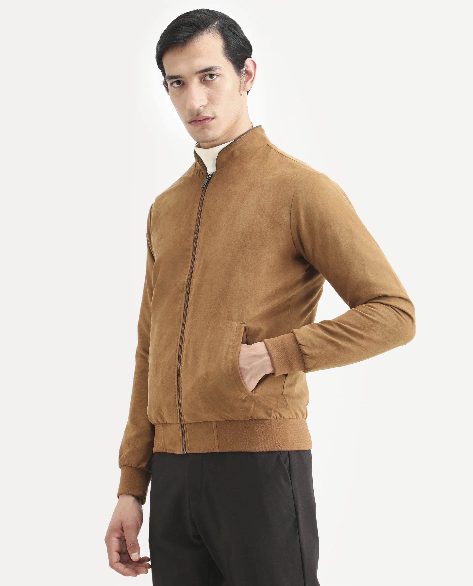 Rare Rabbit Men's Henron Yellow Suede Plain Regular Fit Full Sleeve Mandarin Collar Jacket - Image 5