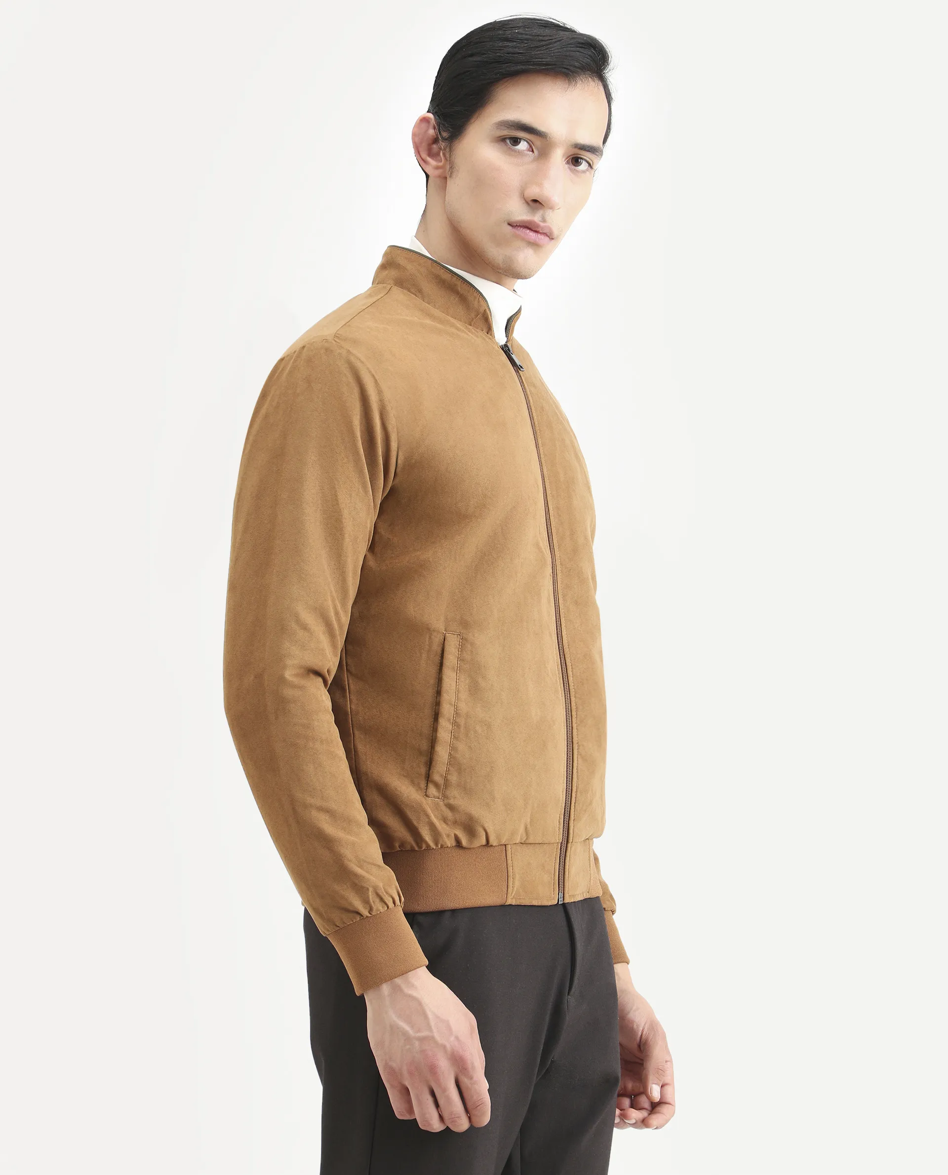 Rare Rabbit Men's Henron Yellow Suede Plain Regular Fit Full Sleeve Mandarin Collar Jacket - Image 6