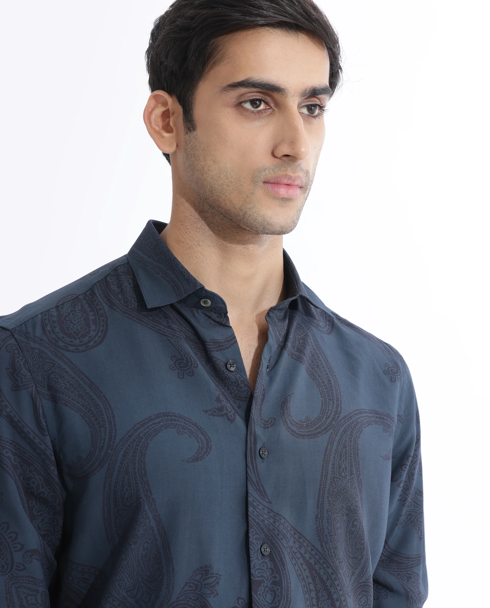 Rare Rabbit Men's Hera Blue Viscose Paisley Print Regular Fit Full Sleeve Collared Shirt - Image 5