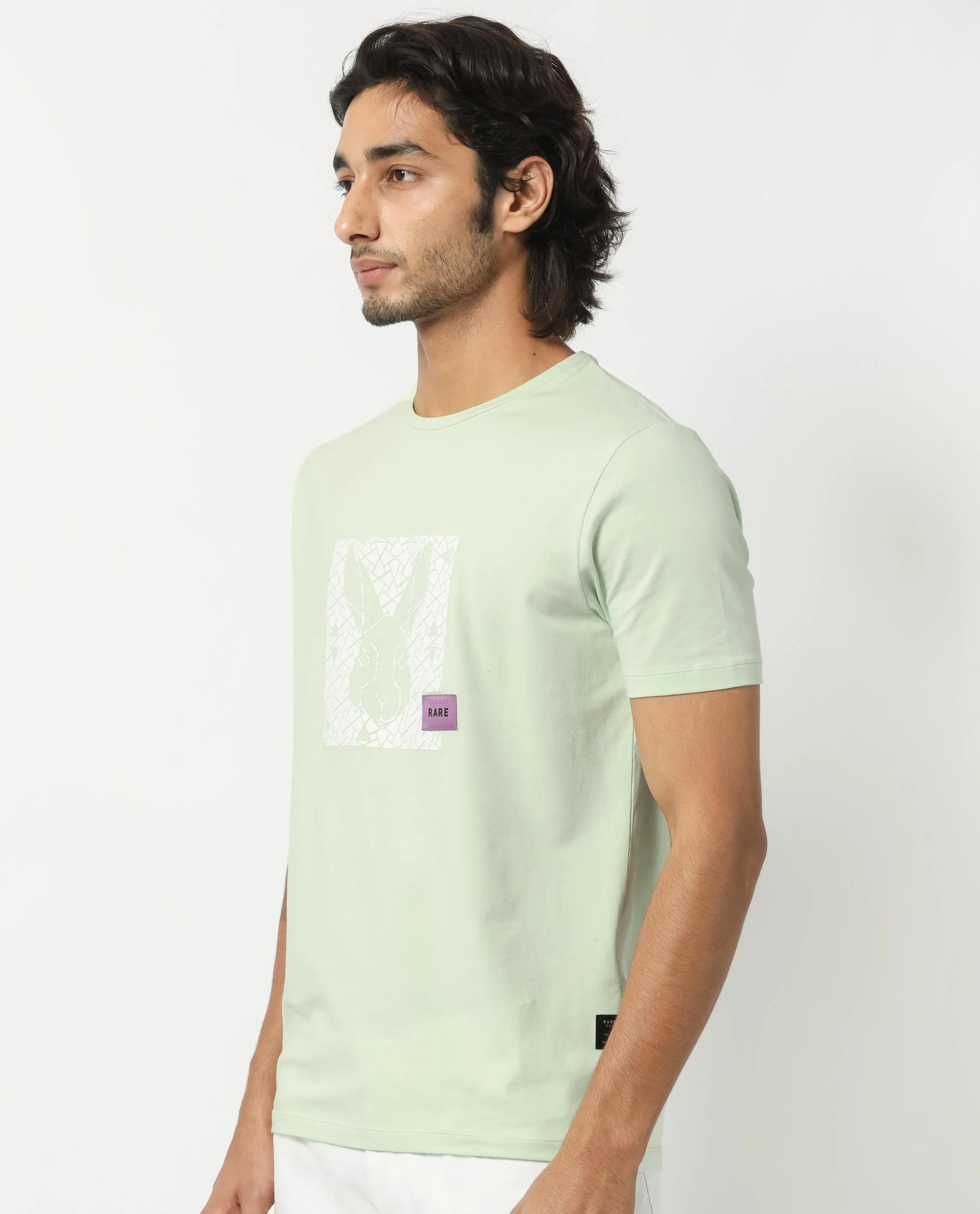 Rare Rabbit Men's Herald Light Green Cotton Graphic Print Slim Fit Half Sleeve Crew Neck T-Shirt - Image 5