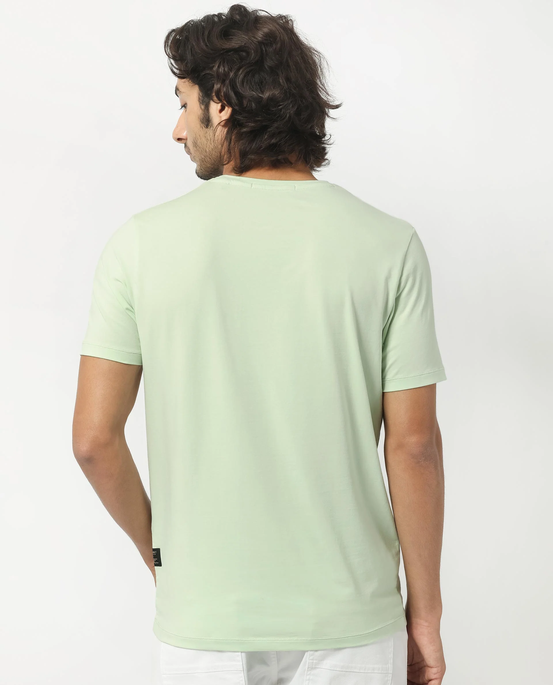 Rare Rabbit Men's Herald Light Green Cotton Graphic Print Slim Fit Half Sleeve Crew Neck T-Shirt - Image 8