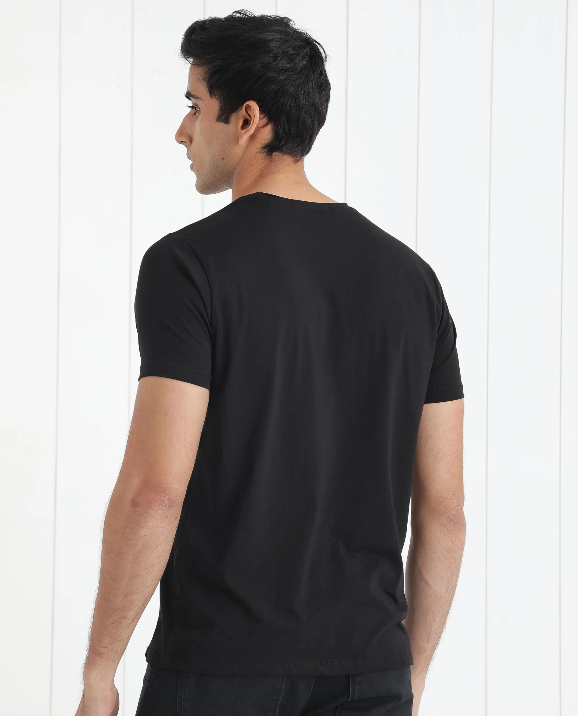 Rare Rabbit Men's Heras Black Cotton Monogram Print Slim Fit Half Sleeve Crew Neck T-Shirt - Image 10