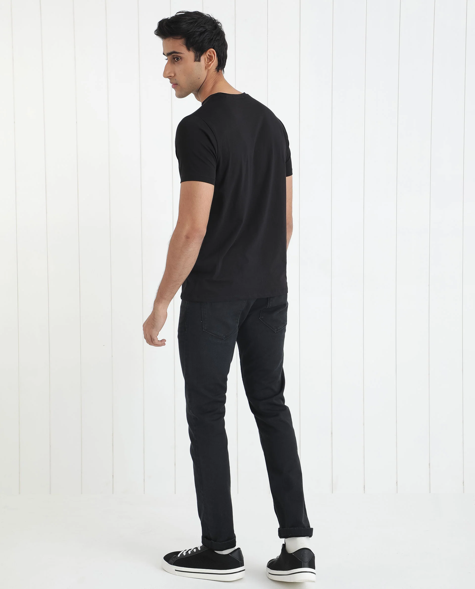 Rare Rabbit Men's Heras Black Cotton Monogram Print Slim Fit Half Sleeve Crew Neck T-Shirt - Image 11