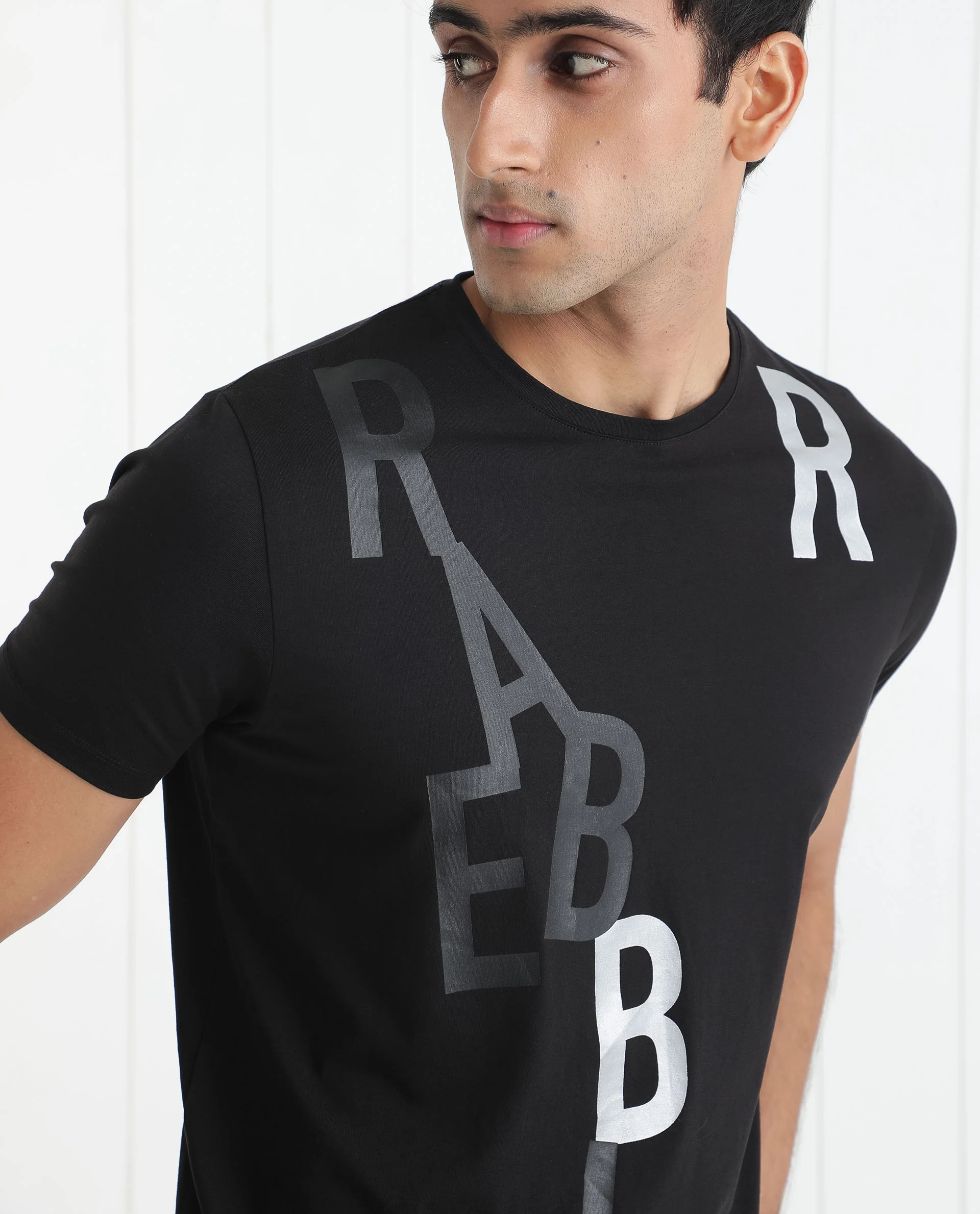 Rare Rabbit Men's Heras Black Cotton Monogram Print Slim Fit Half Sleeve Crew Neck T-Shirt - Image 3