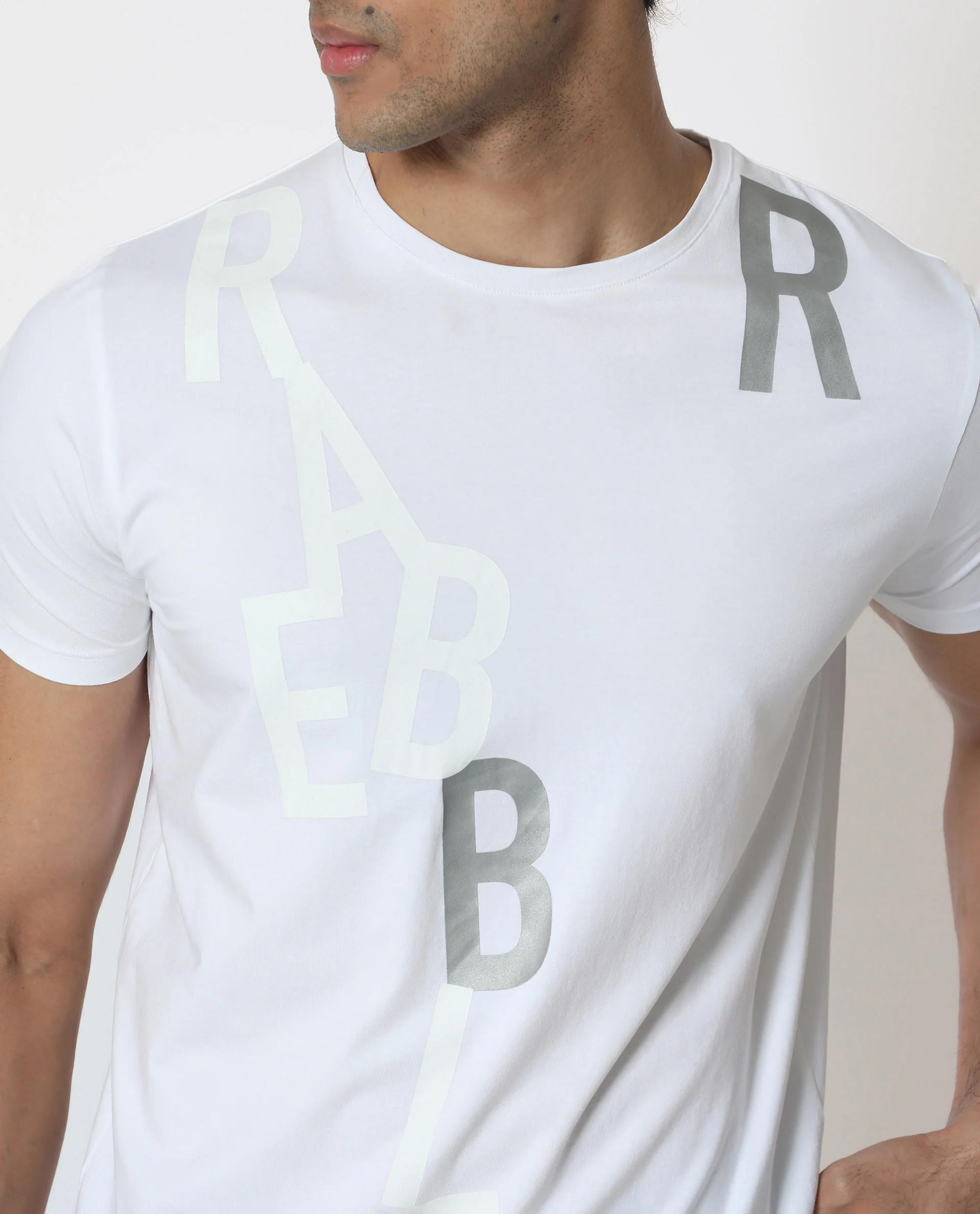 Rare Rabbit Men's Heras White Cotton Monogram Print Slim Fit Half Sleeve Crew Neck T-Shirt - Image 2