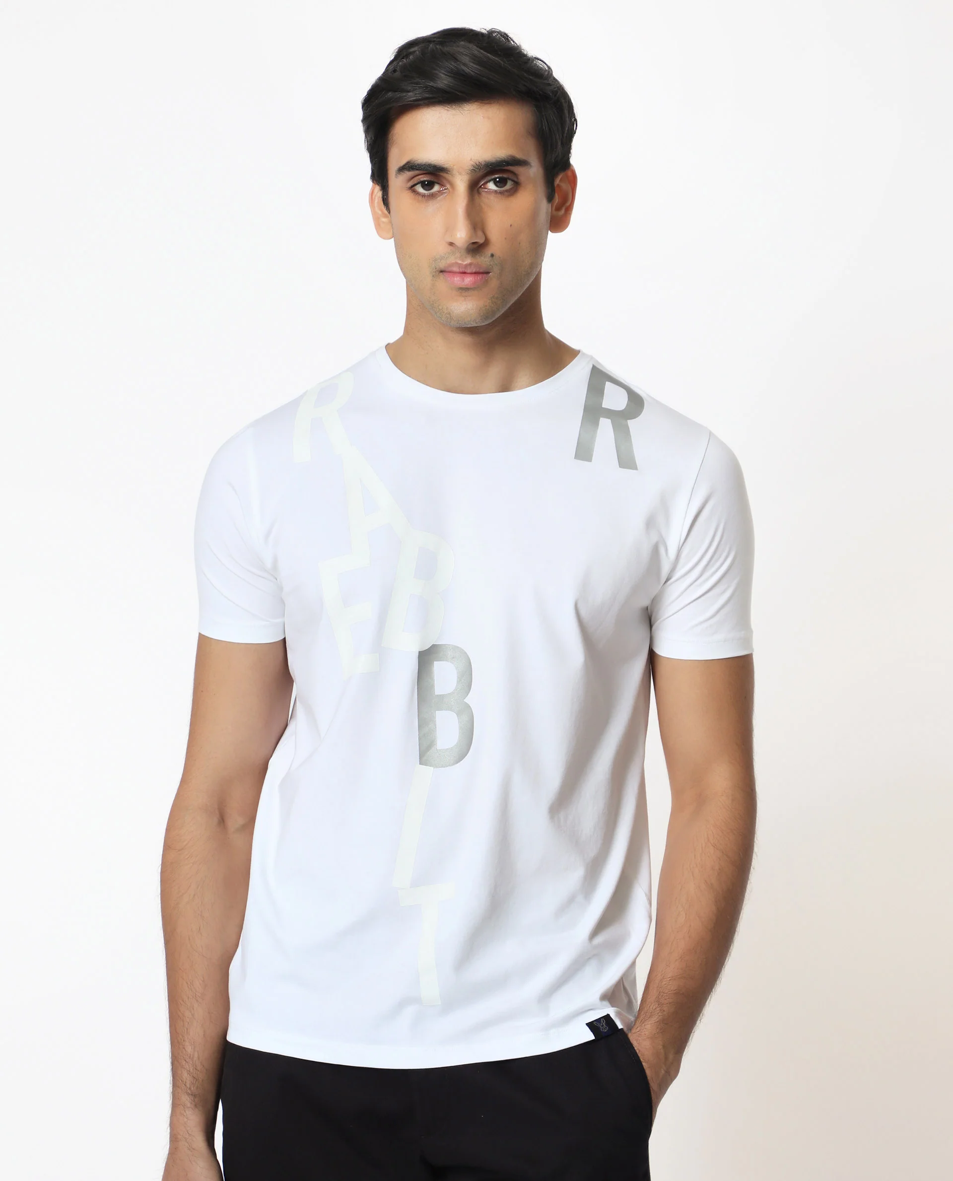 Rare Rabbit Men's Heras White Cotton Monogram Print Slim Fit Half Sleeve Crew Neck T-Shirt - Image 3