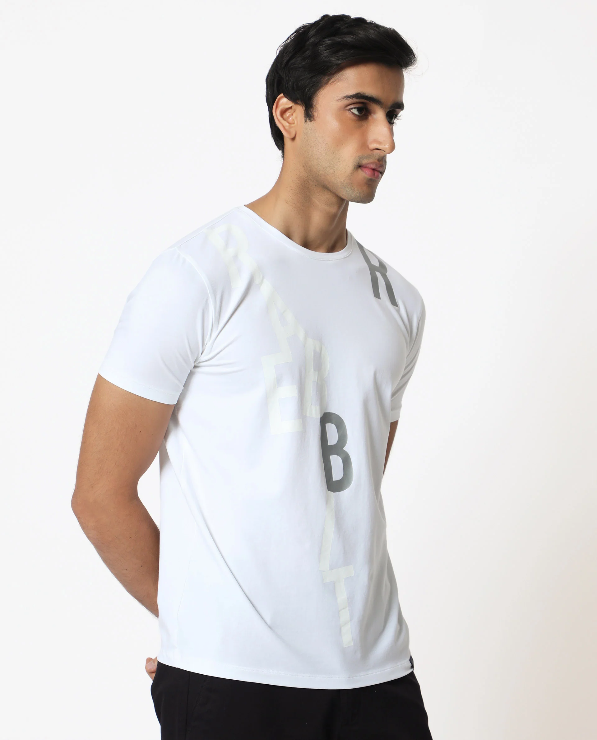 Rare Rabbit Men's Heras White Cotton Monogram Print Slim Fit Half Sleeve Crew Neck T-Shirt - Image 5