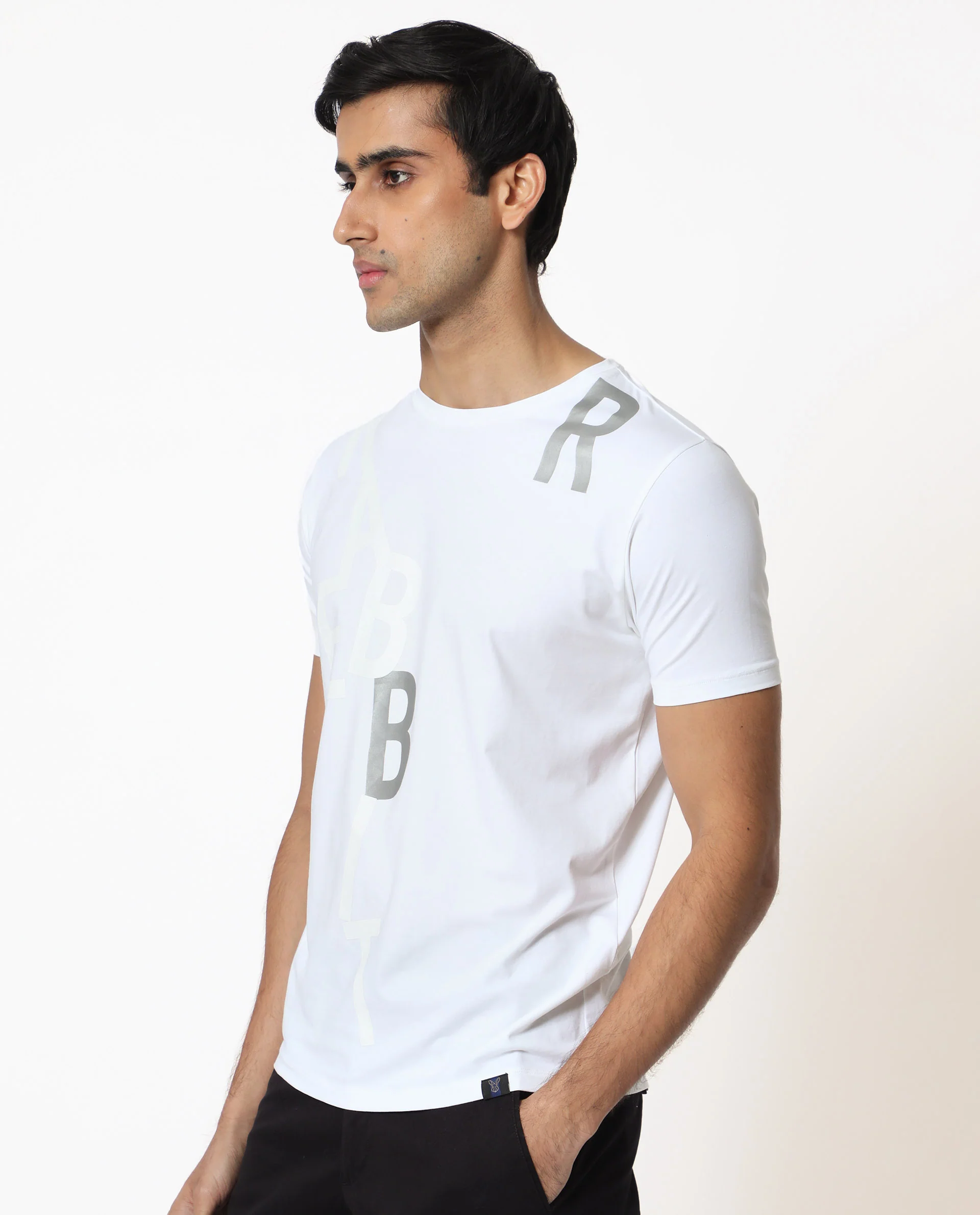 Rare Rabbit Men's Heras White Cotton Monogram Print Slim Fit Half Sleeve Crew Neck T-Shirt - Image 6