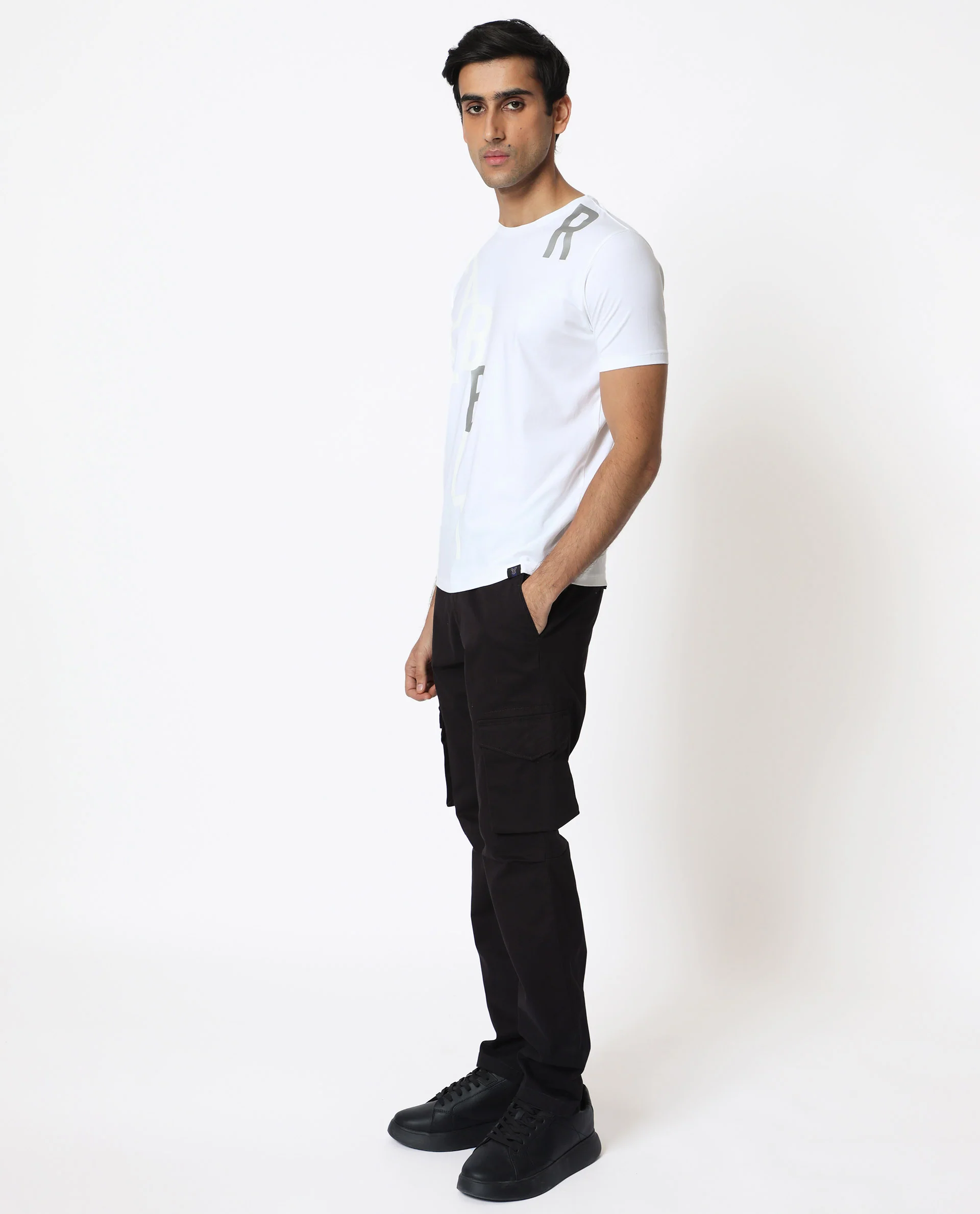Rare Rabbit Men's Heras White Cotton Monogram Print Slim Fit Half Sleeve Crew Neck T-Shirt - Image 7