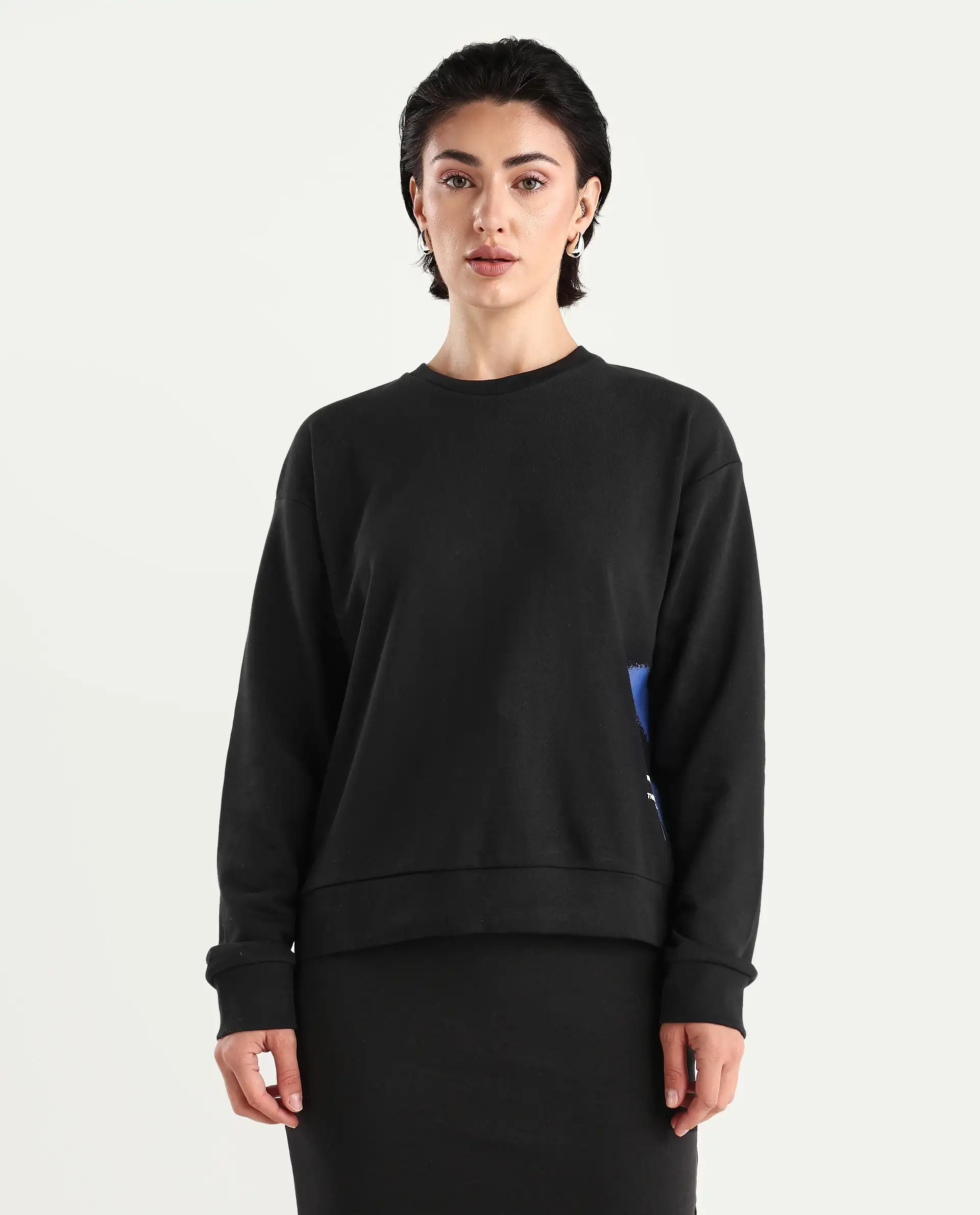 Rareism Women's Herf Black Cotton Crew Neck Graphic Print Regular Fit Sweatshirt - Image 4