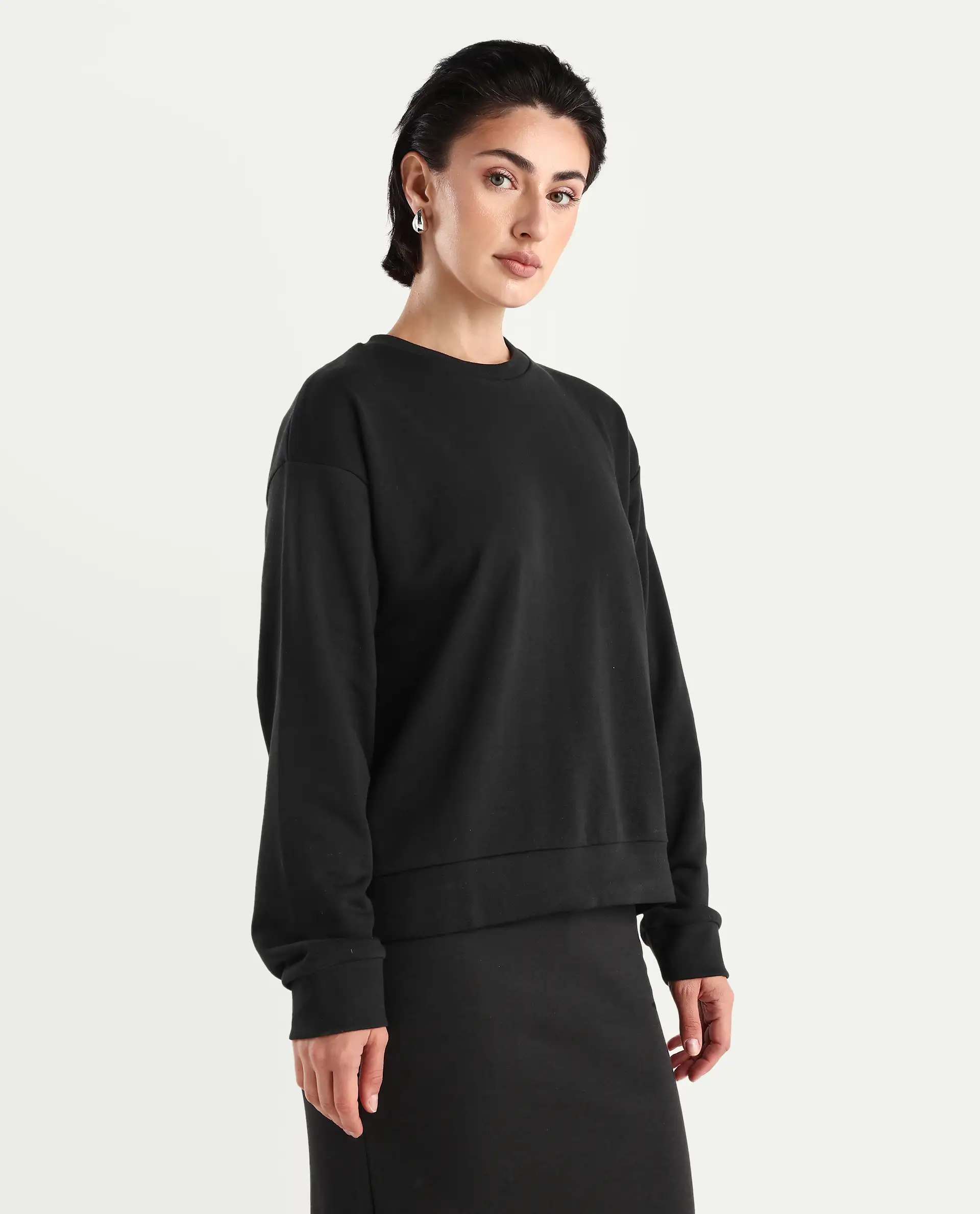 Rareism Women's Herf Black Cotton Crew Neck Graphic Print Regular Fit Sweatshirt - Image 6
