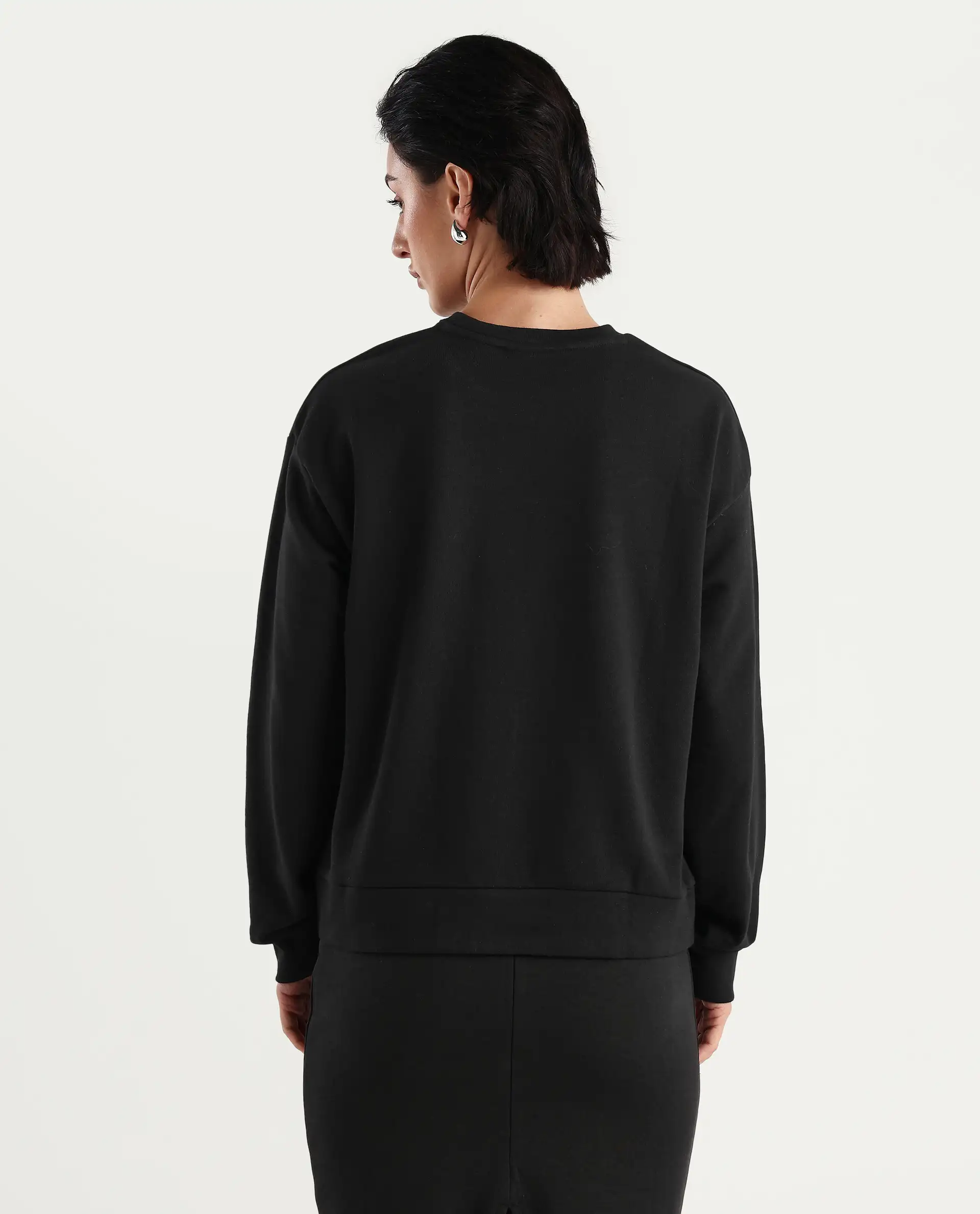 Rareism Women's Herf Black Cotton Crew Neck Graphic Print Regular Fit Sweatshirt - Image 8