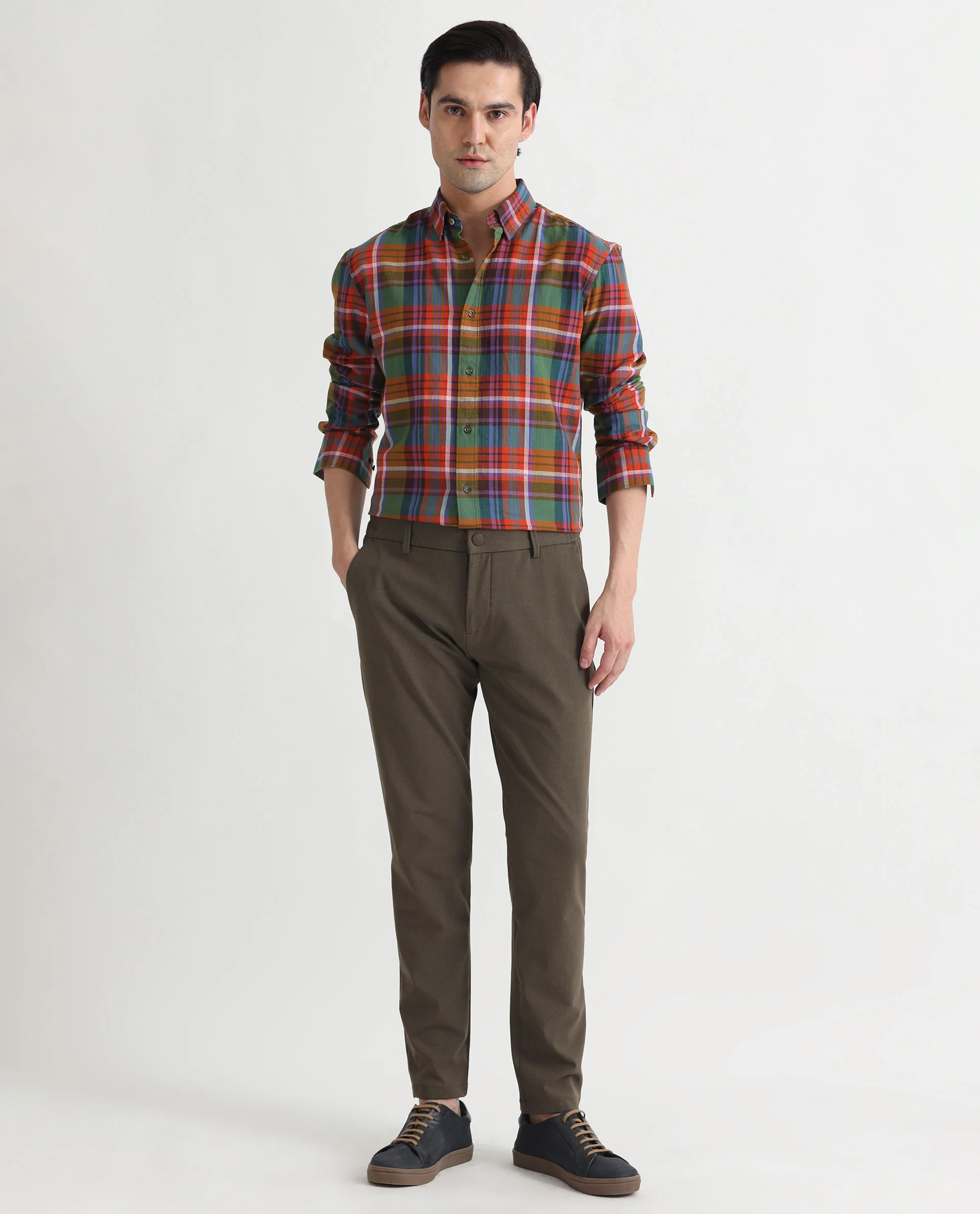 Rare Rabbit Men's Herick Multi Cotton Checked Print Regular Fit Full Sleeve Collared Shirt - Image 2