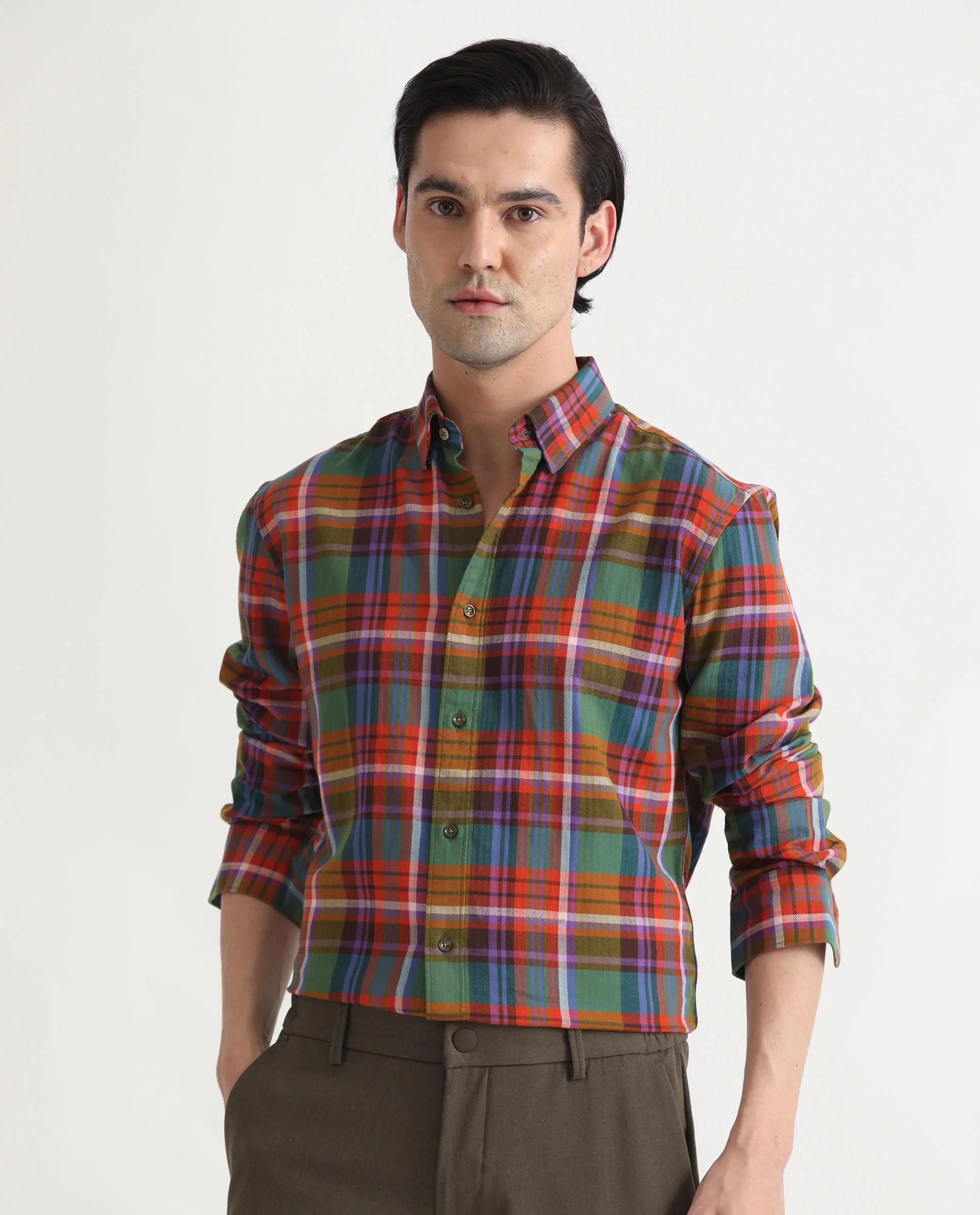 Rare Rabbit Men's Herick Multi Cotton Checked Print Regular Fit Full Sleeve Collared Shirt - Image 3