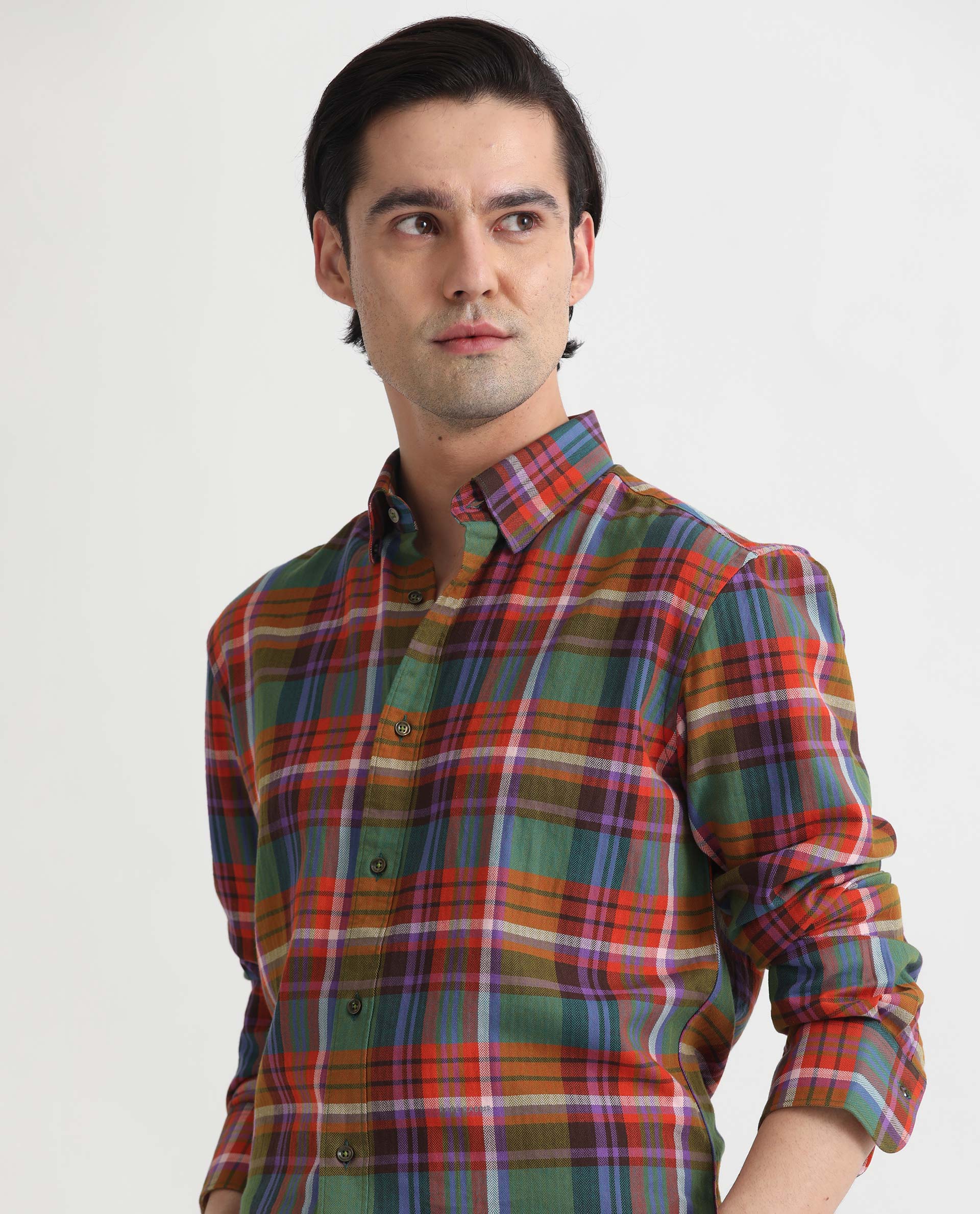 Rare Rabbit Men's Herick Multi Cotton Checked Print Regular Fit Full Sleeve Collared Shirt - Image 5