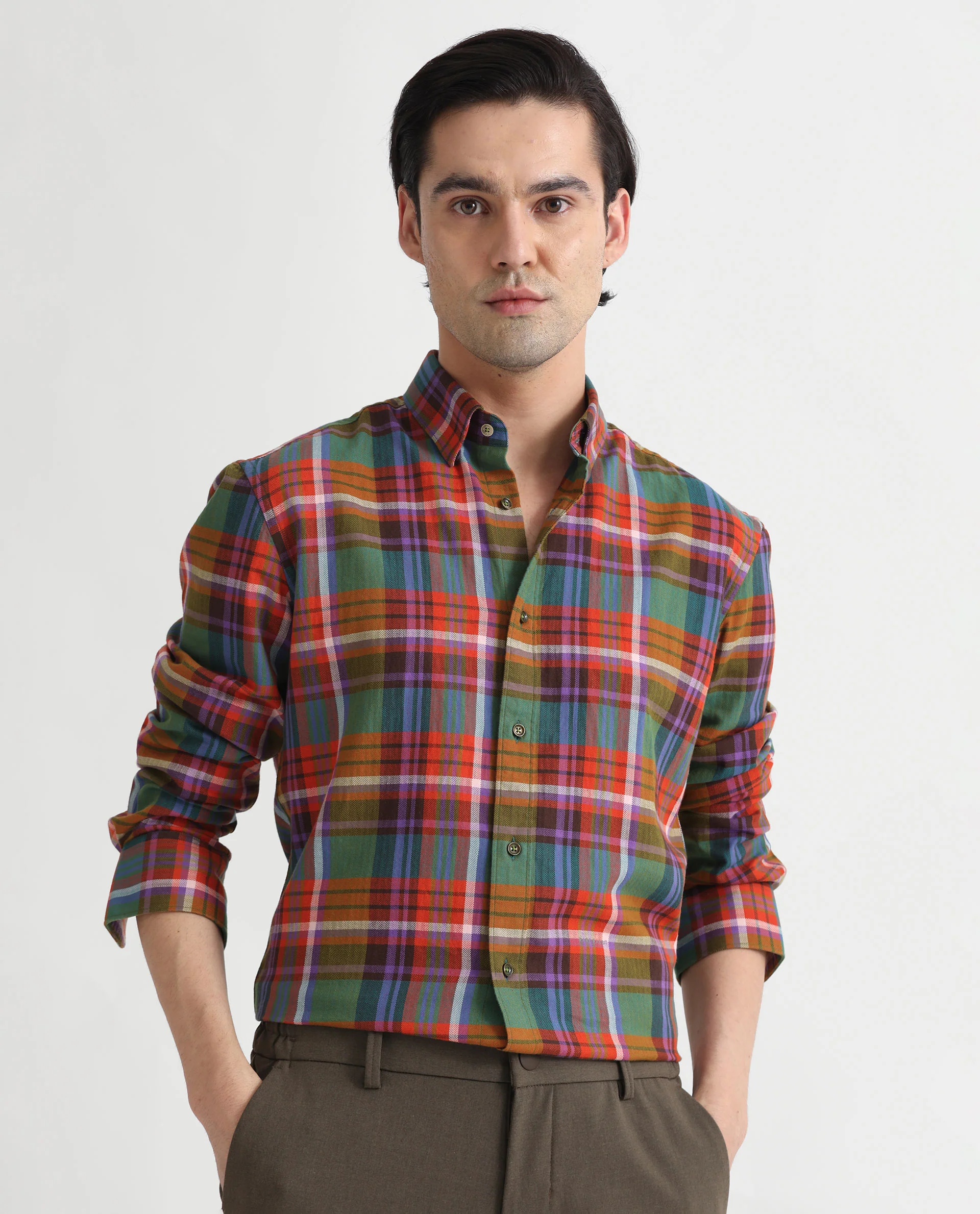 Rare Rabbit Men's Herick Multi Cotton Checked Print Regular Fit Full Sleeve Collared Shirt - Image 6