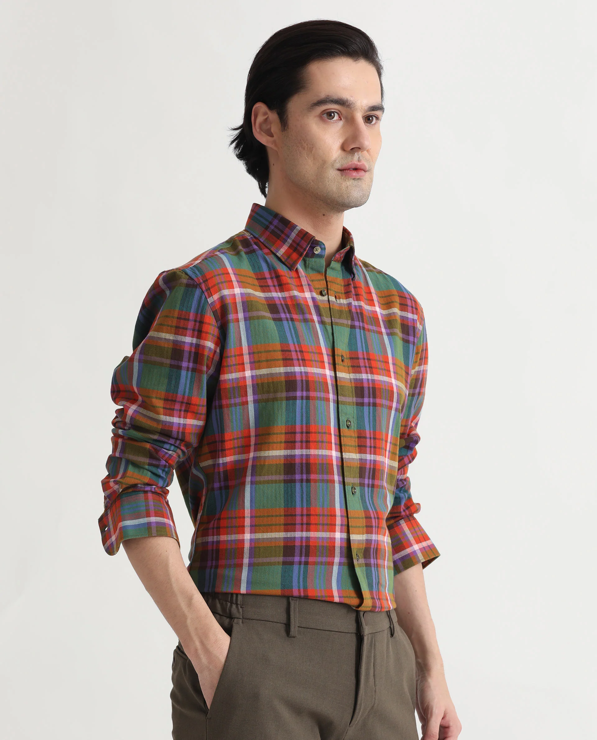 Rare Rabbit Men's Herick Multi Cotton Checked Print Regular Fit Full Sleeve Collared Shirt - Image 7
