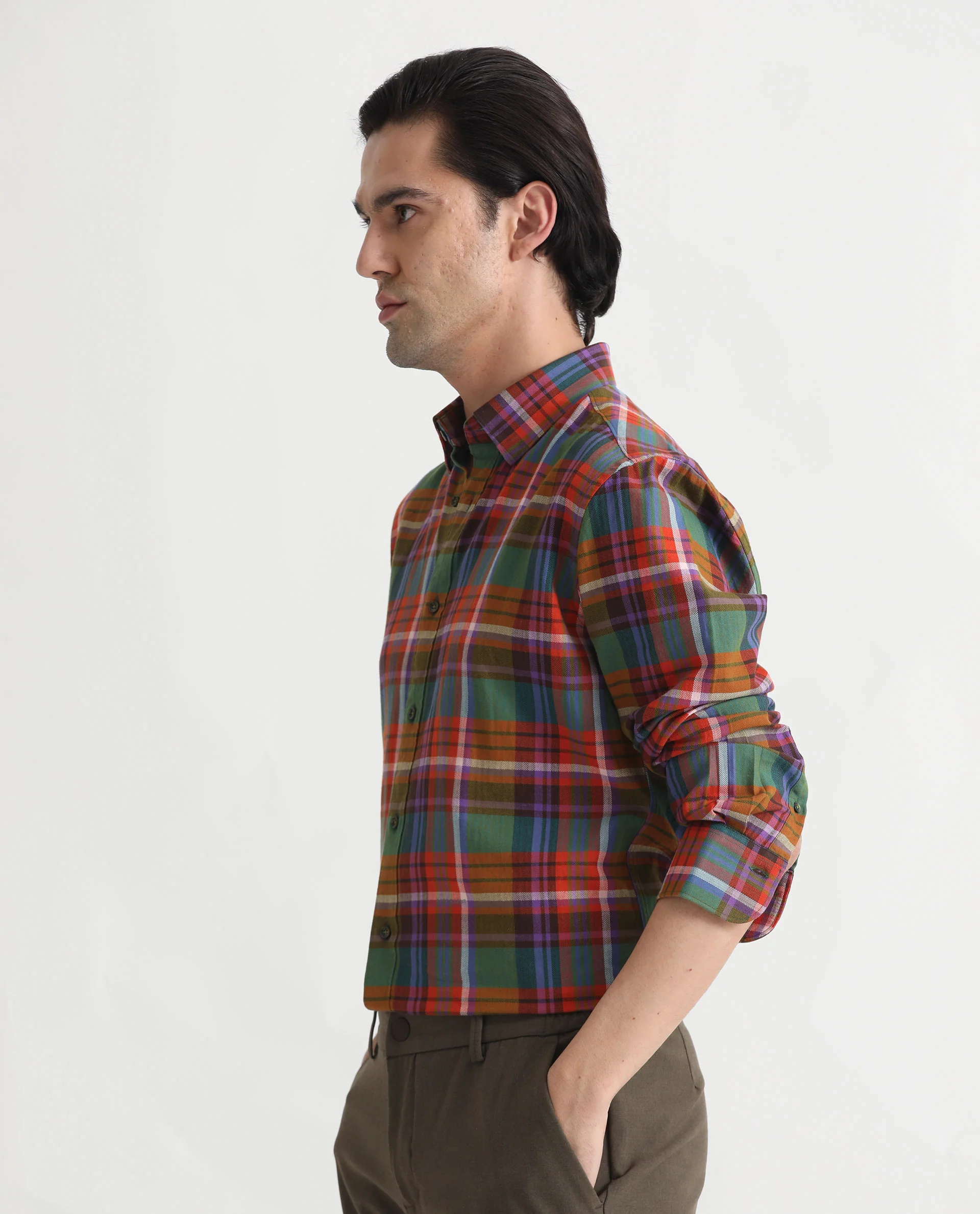Rare Rabbit Men's Herick Multi Cotton Checked Print Regular Fit Full Sleeve Collared Shirt - Image 8