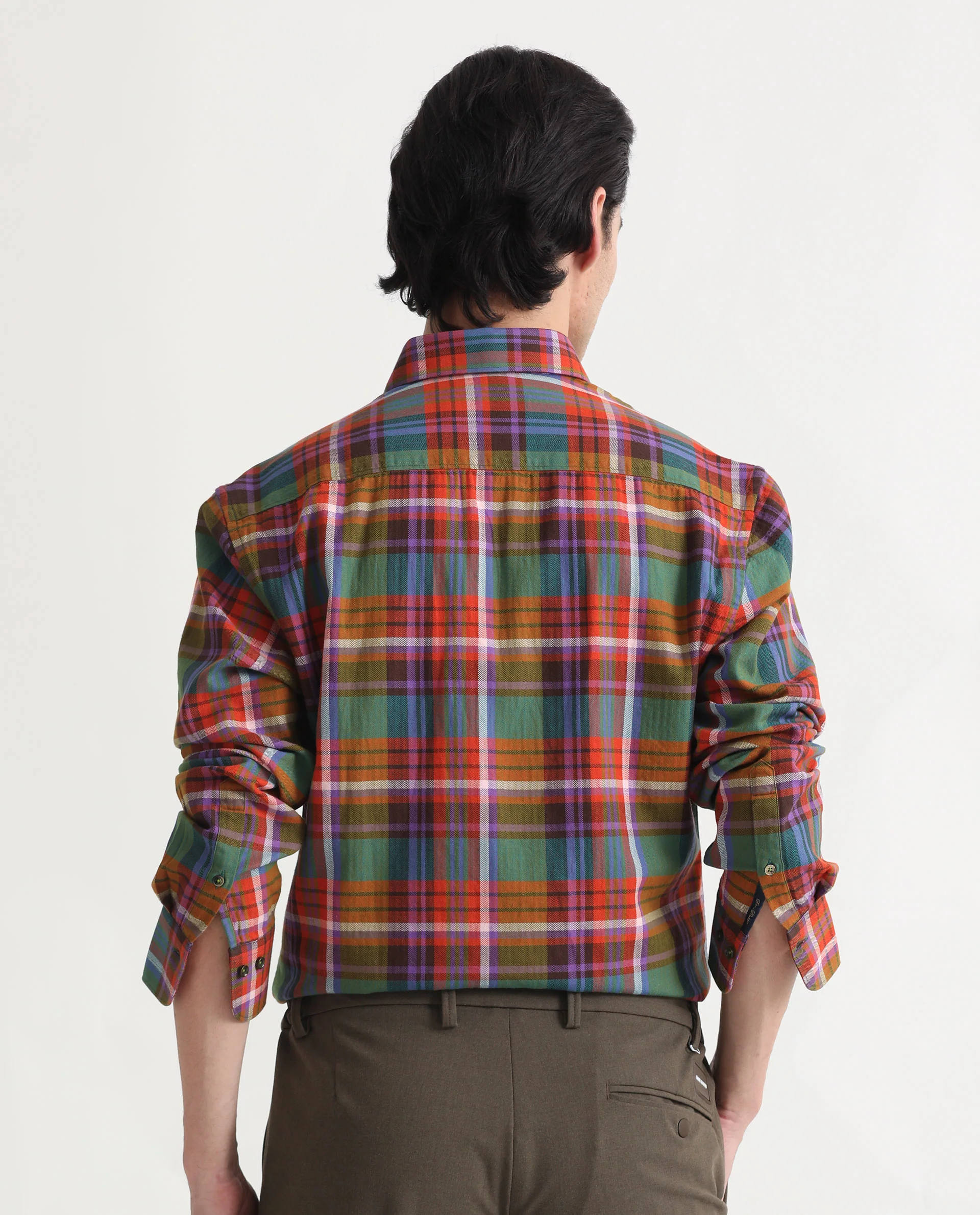 Rare Rabbit Men's Herick Multi Cotton Checked Print Regular Fit Full Sleeve Collared Shirt - Image 9