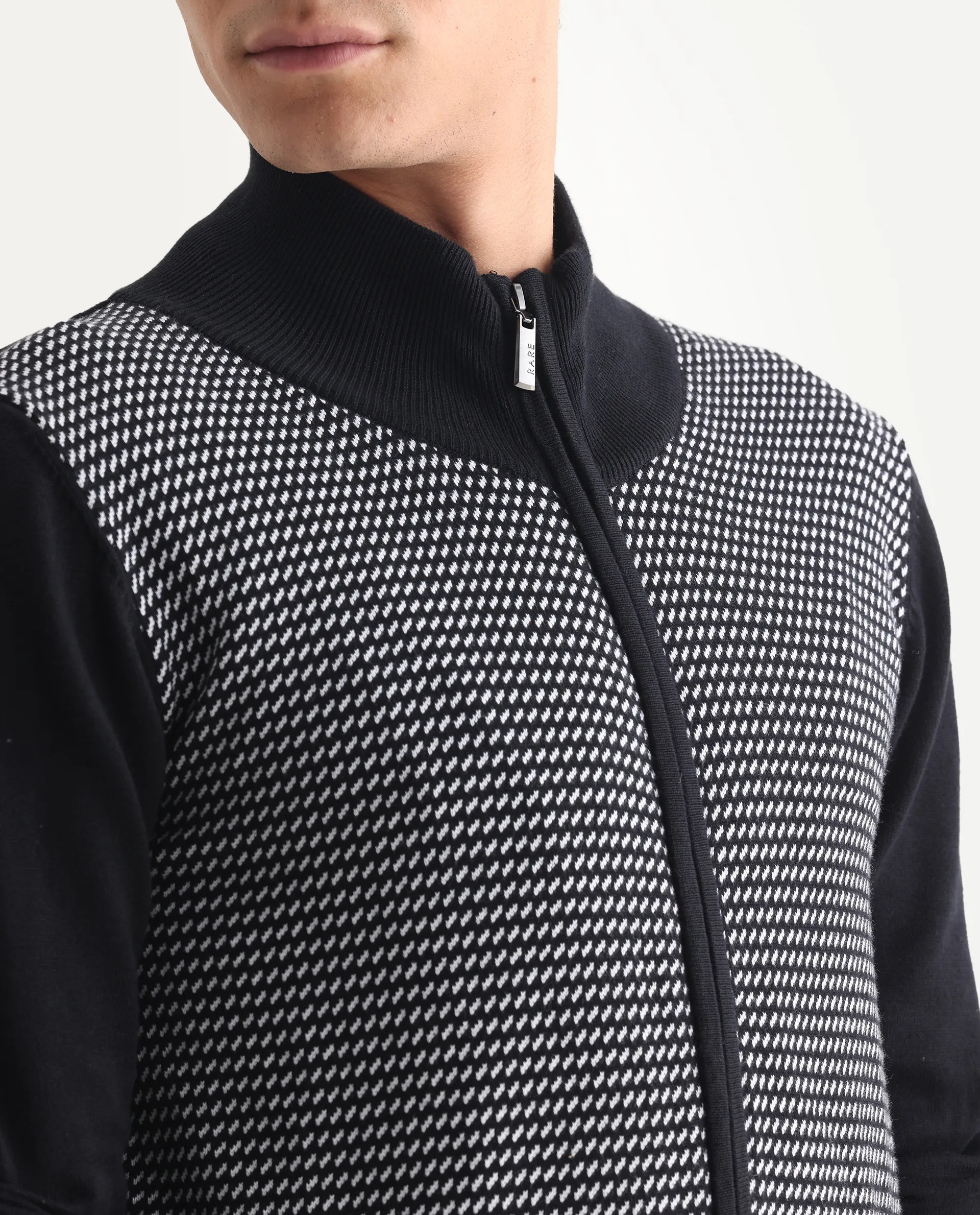 Rare Rabbit Men's Heritage Black Cotton Jacquard Regular Fit Full Sleeve High Neck Sweater - Image 7