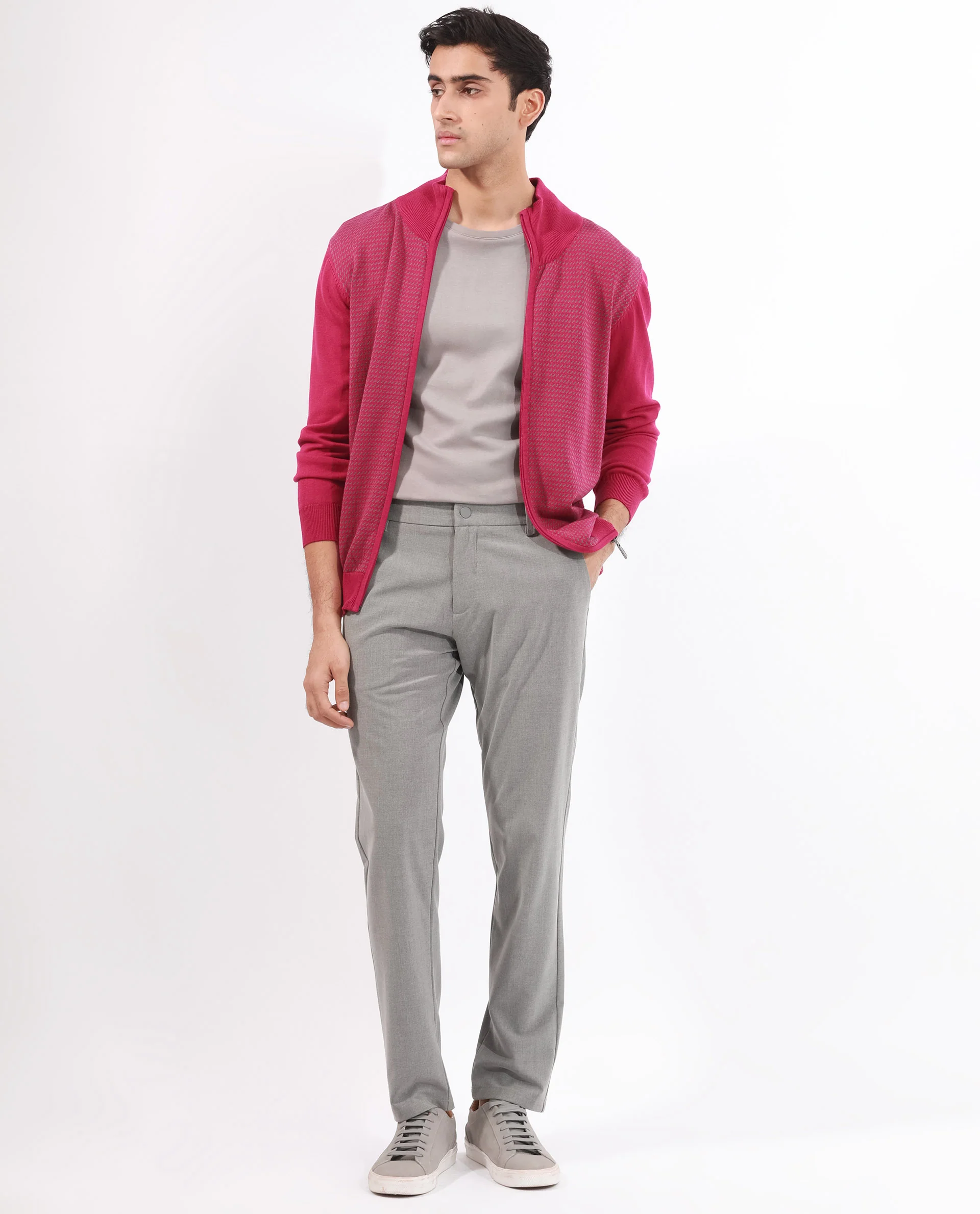 Rare Rabbit Men's Heritage Pink Cotton Jacquard Regular Fit Full Sleeve High Neck Sweater - Image 3