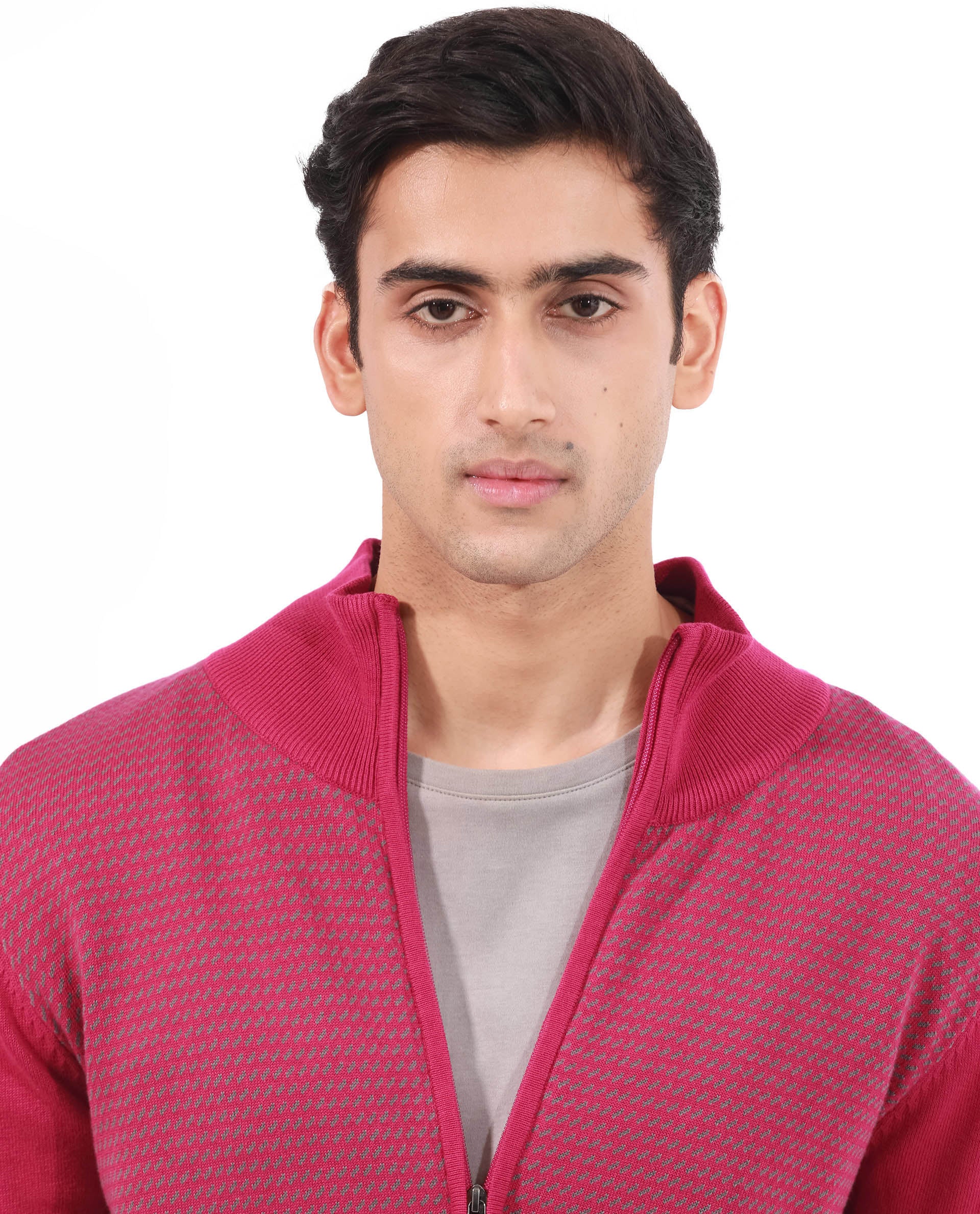 Rare Rabbit Men's Heritage Pink Cotton Jacquard Regular Fit Full Sleeve High Neck Sweater - Image 4