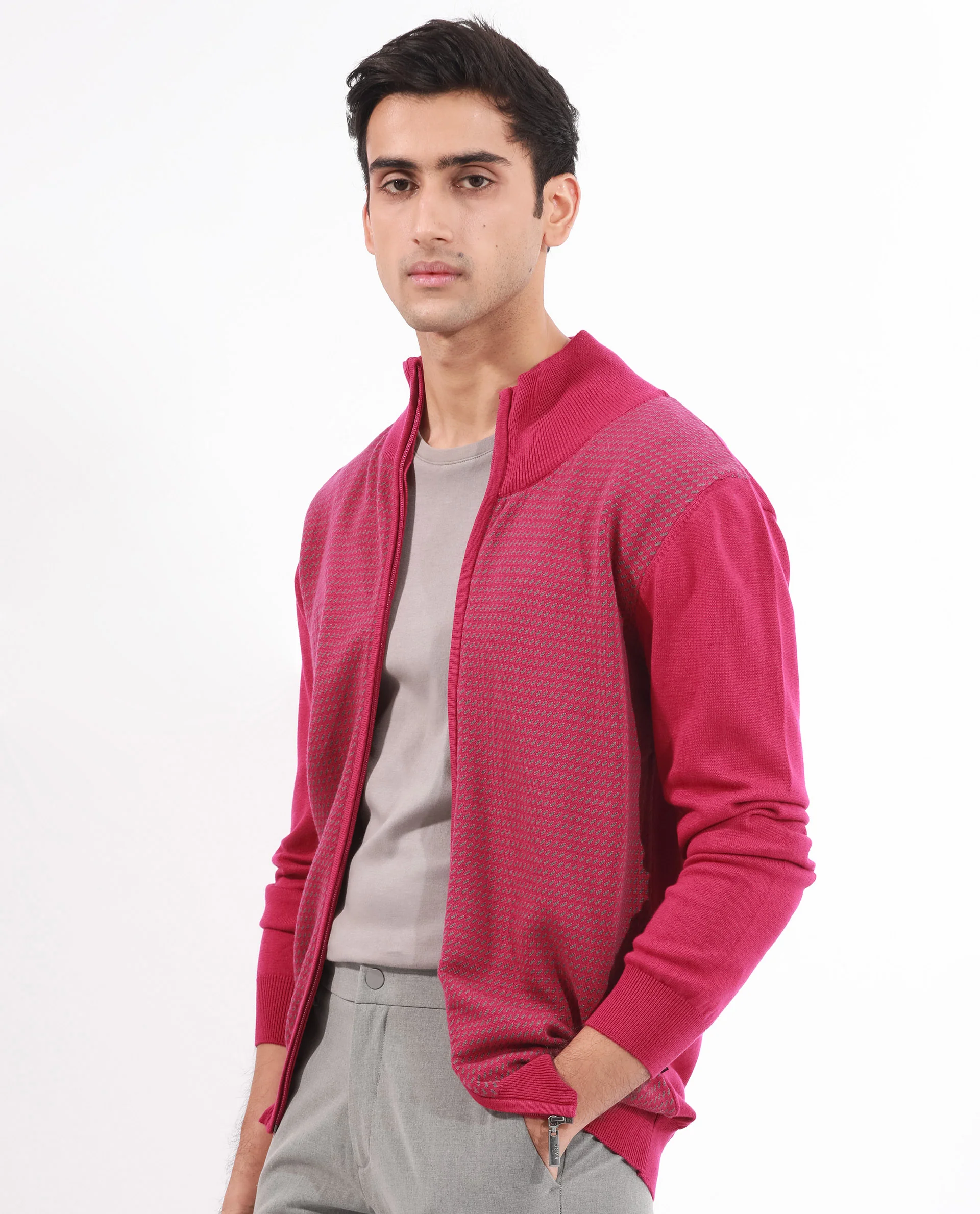 Rare Rabbit Men's Heritage Pink Cotton Jacquard Regular Fit Full Sleeve High Neck Sweater - Image 5